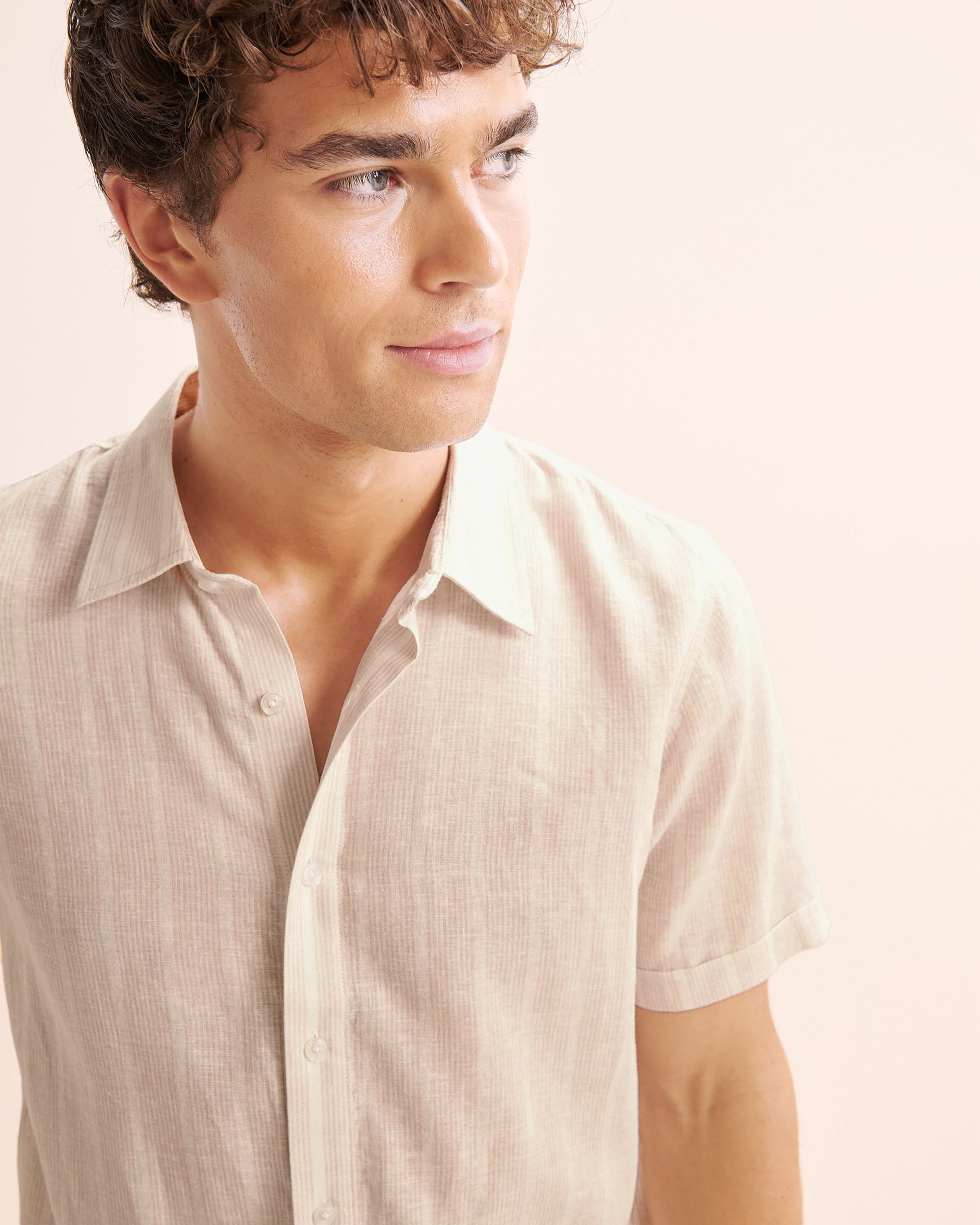 PUBLIC BEACH Chemise en mélange de lin rayé Beige PB8218BIK - View5