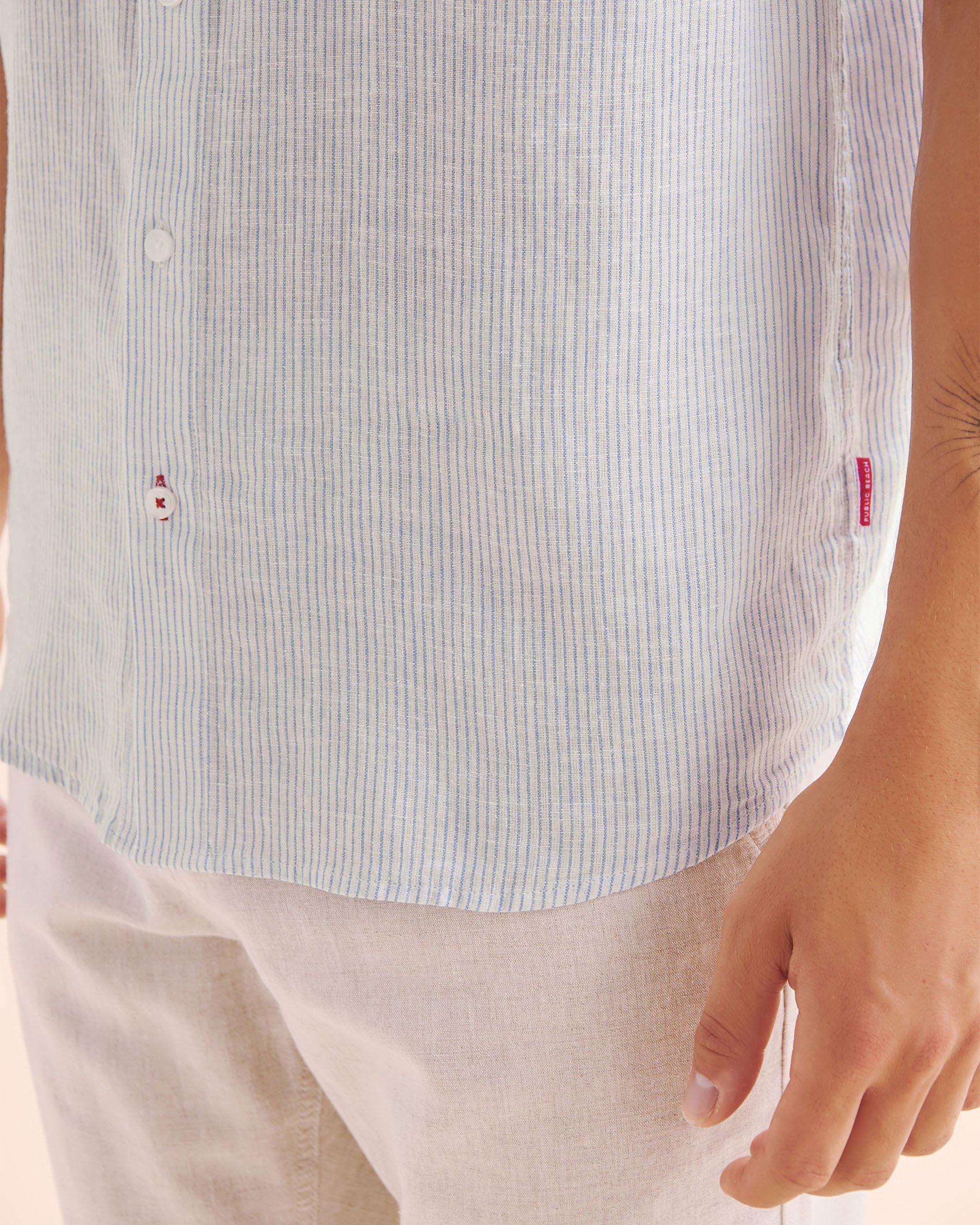 PUBLIC BEACH Chemise en mélange de lin rayé Bleu PB8216BIK - View3