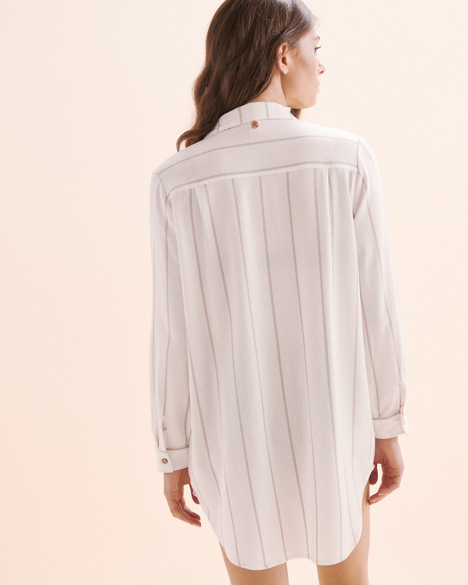 OFF THE BEACH Stripe Long Sleeves Shirt White and Beige 02100041 - View2