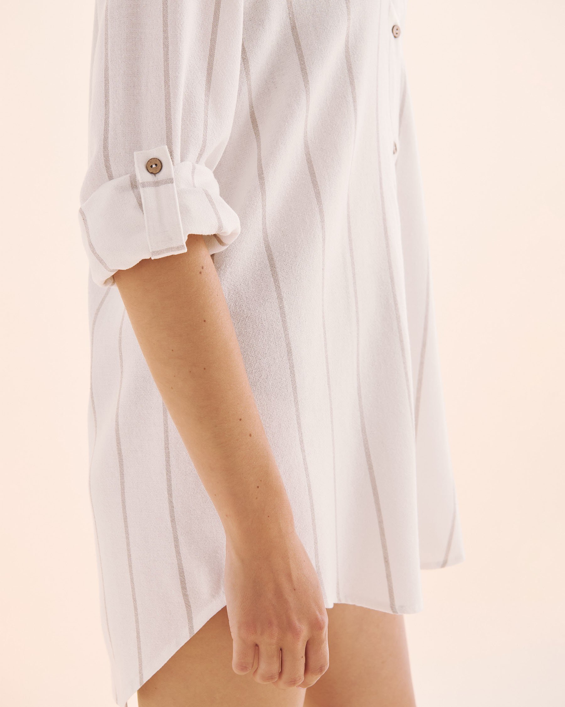 OFF THE BEACH Chemise à manches longues rayée Blanc et beige 02100041 - View3