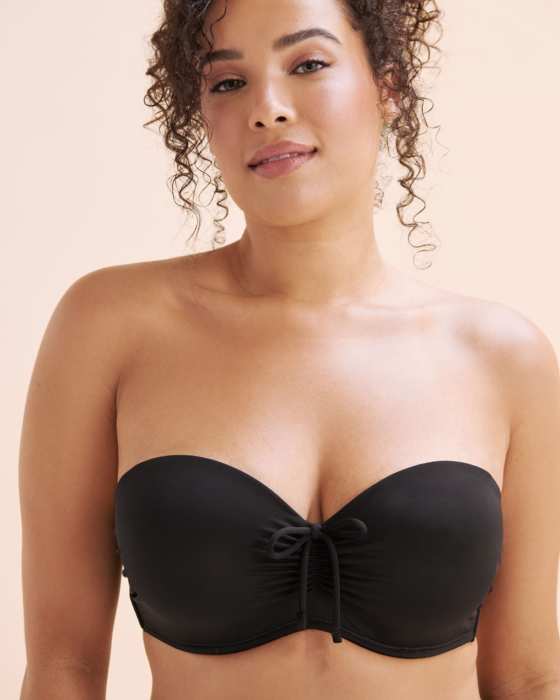 TURQUOISE COUTURE D Cup Front Tie Bandeau Bikini Top Black 01200112 - View1