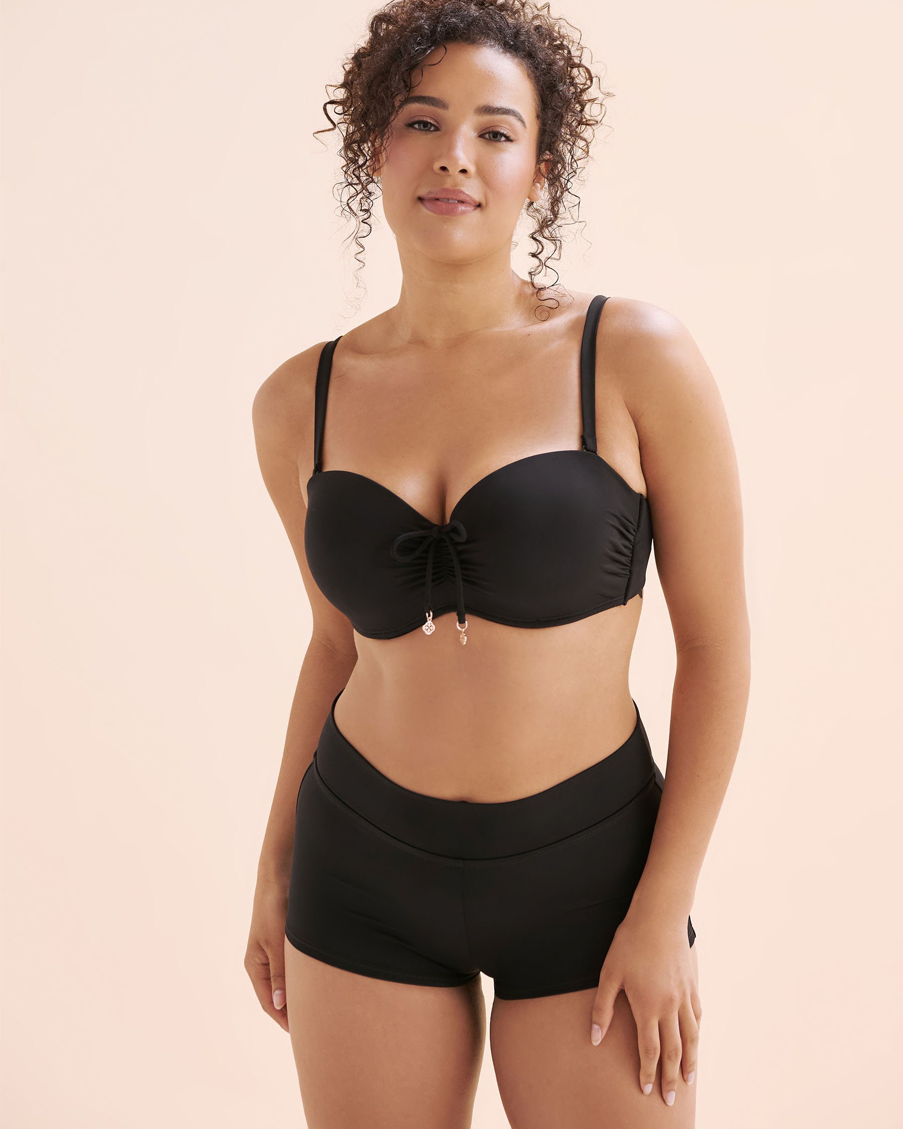 TURQUOISE COUTURE D Cup Front Tie Bandeau Bikini Top Black 01200112 - View2