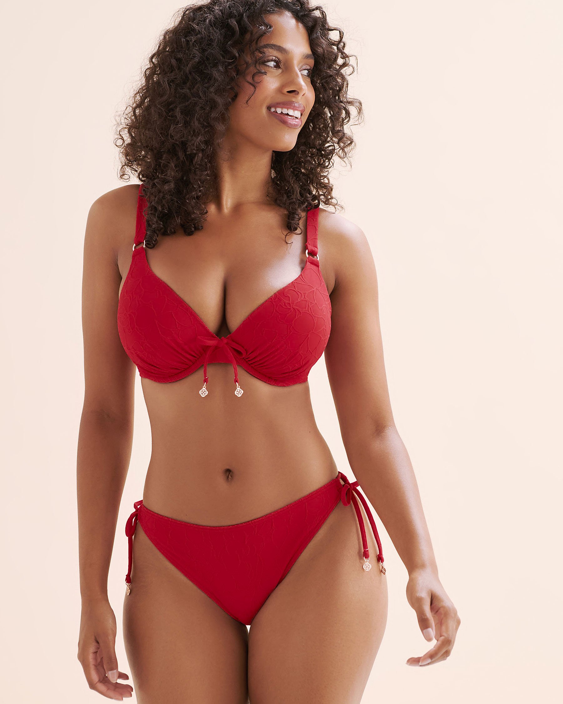 TURQUOISE COUTURE Bas de bikini taille basse brésilien Rouge lychee 01300487 - View7