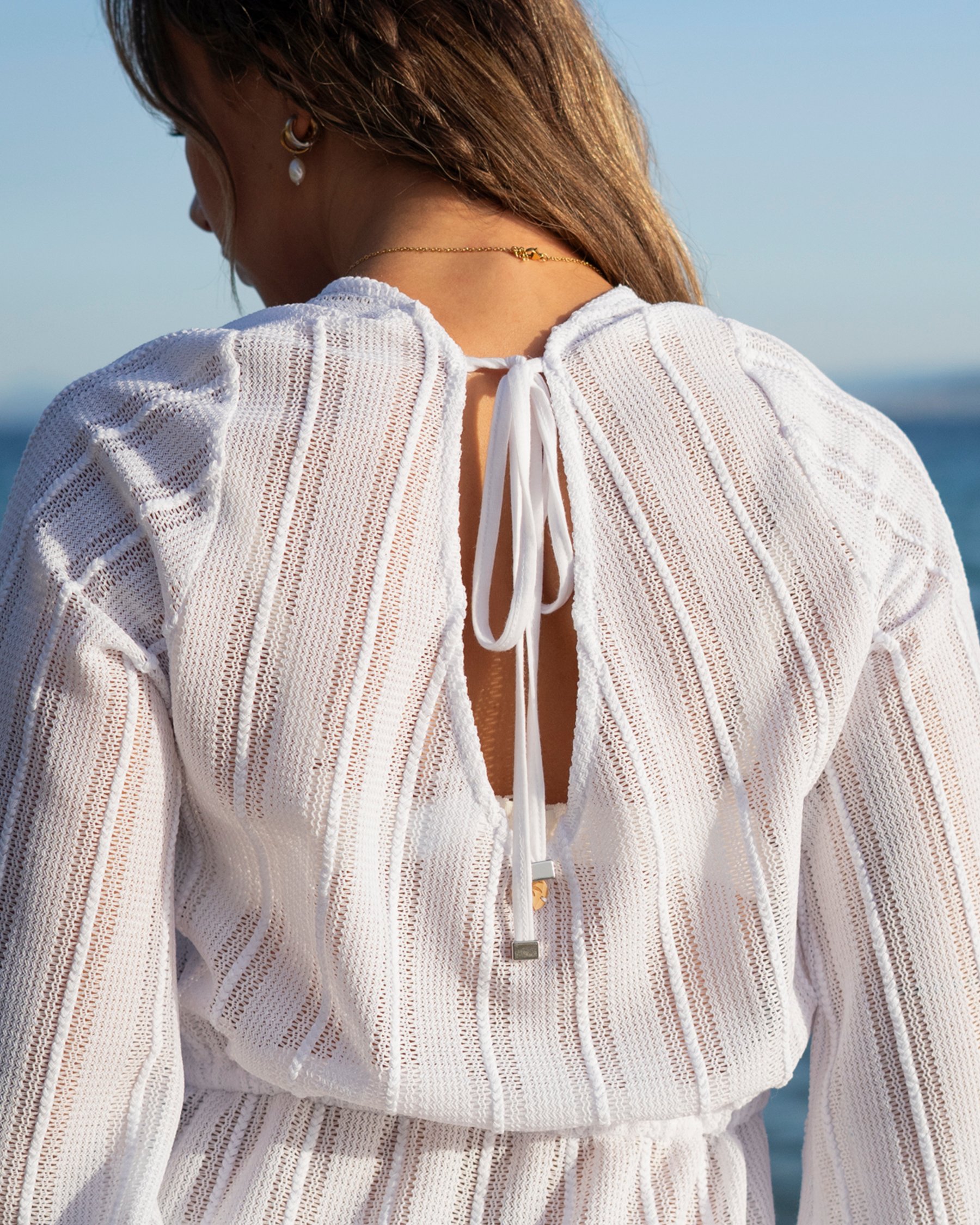 OFF THE BEACH Long Sleeve Crochet Tunic White 02400042 - View2