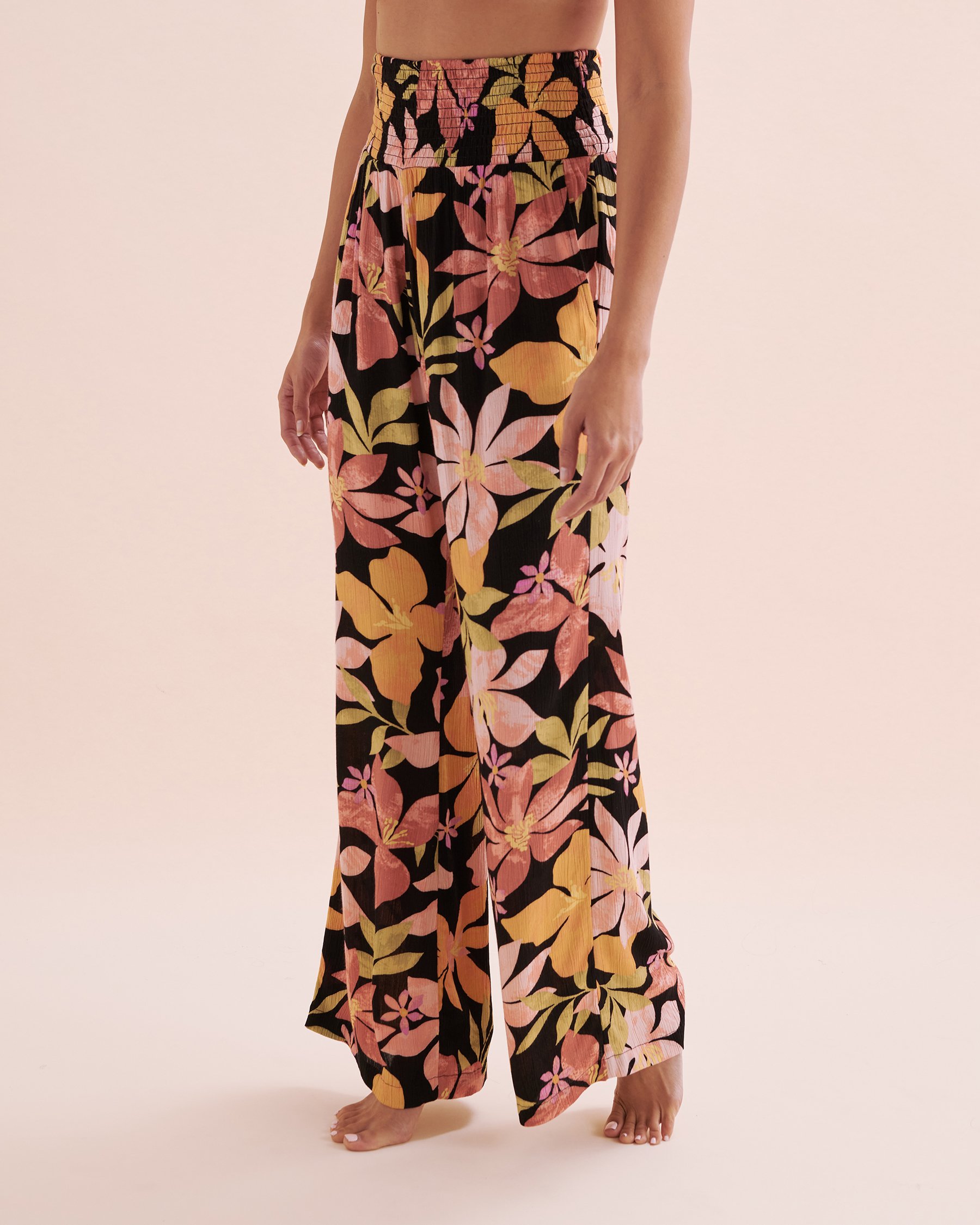 BILLABONG Pantalon jambe large New Waves Fleurs rose ABJNP00263 - Voir1