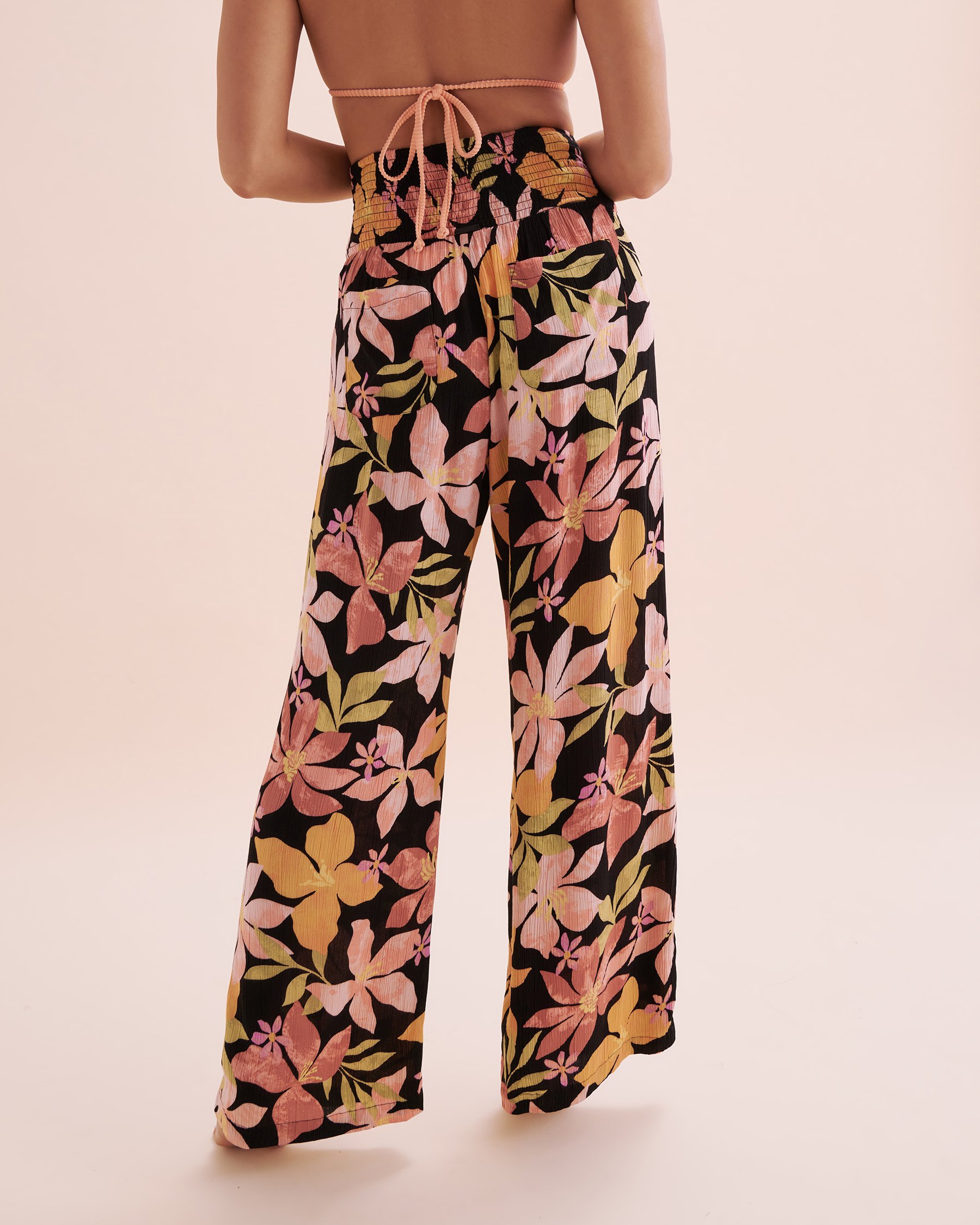 BILLABONG Pantalon jambe large New Waves Fleurs rose ABJNP00263 - Voir2