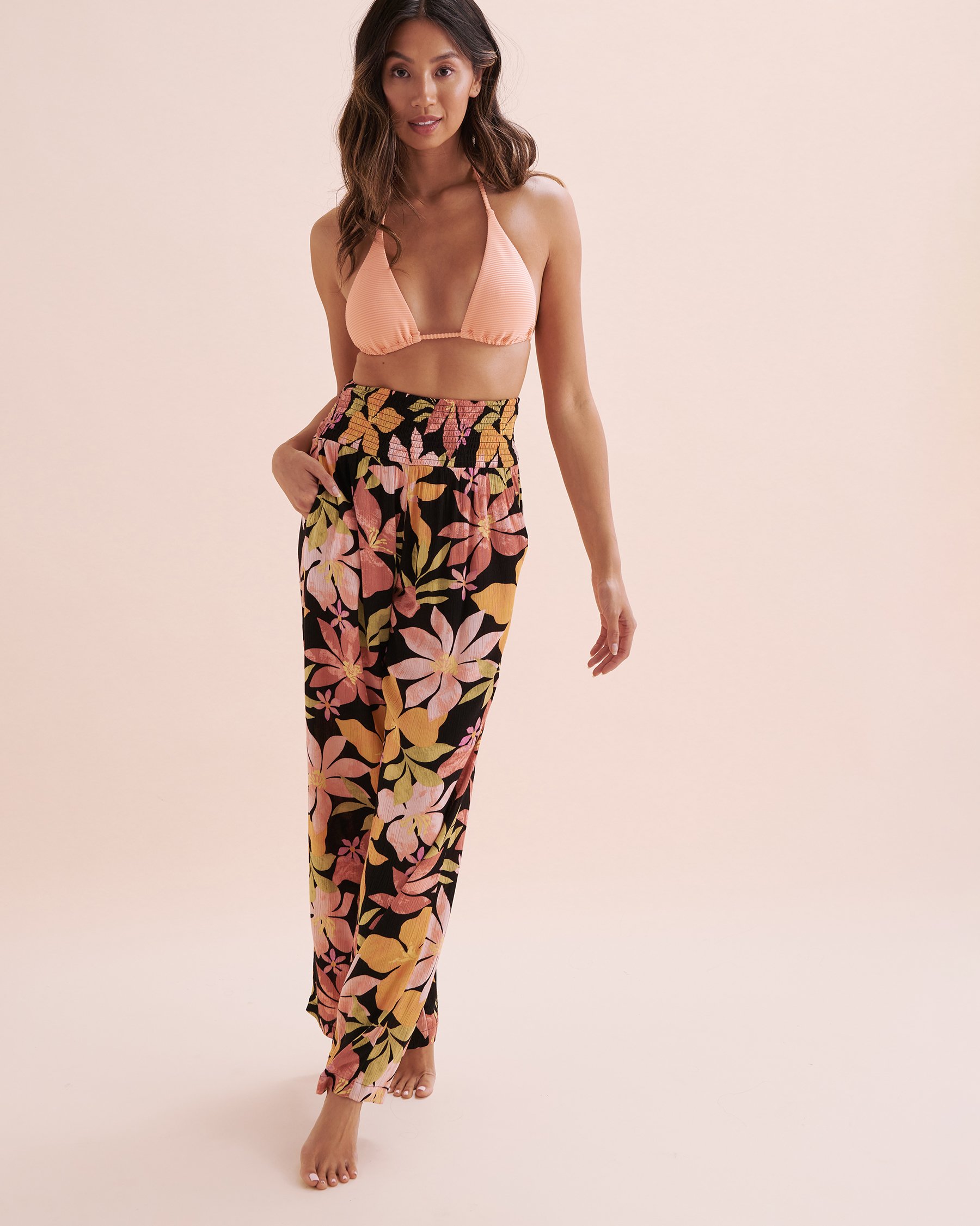 BILLABONG Pantalon jambe large New Waves Fleurs rose ABJNP00263 - Voir3