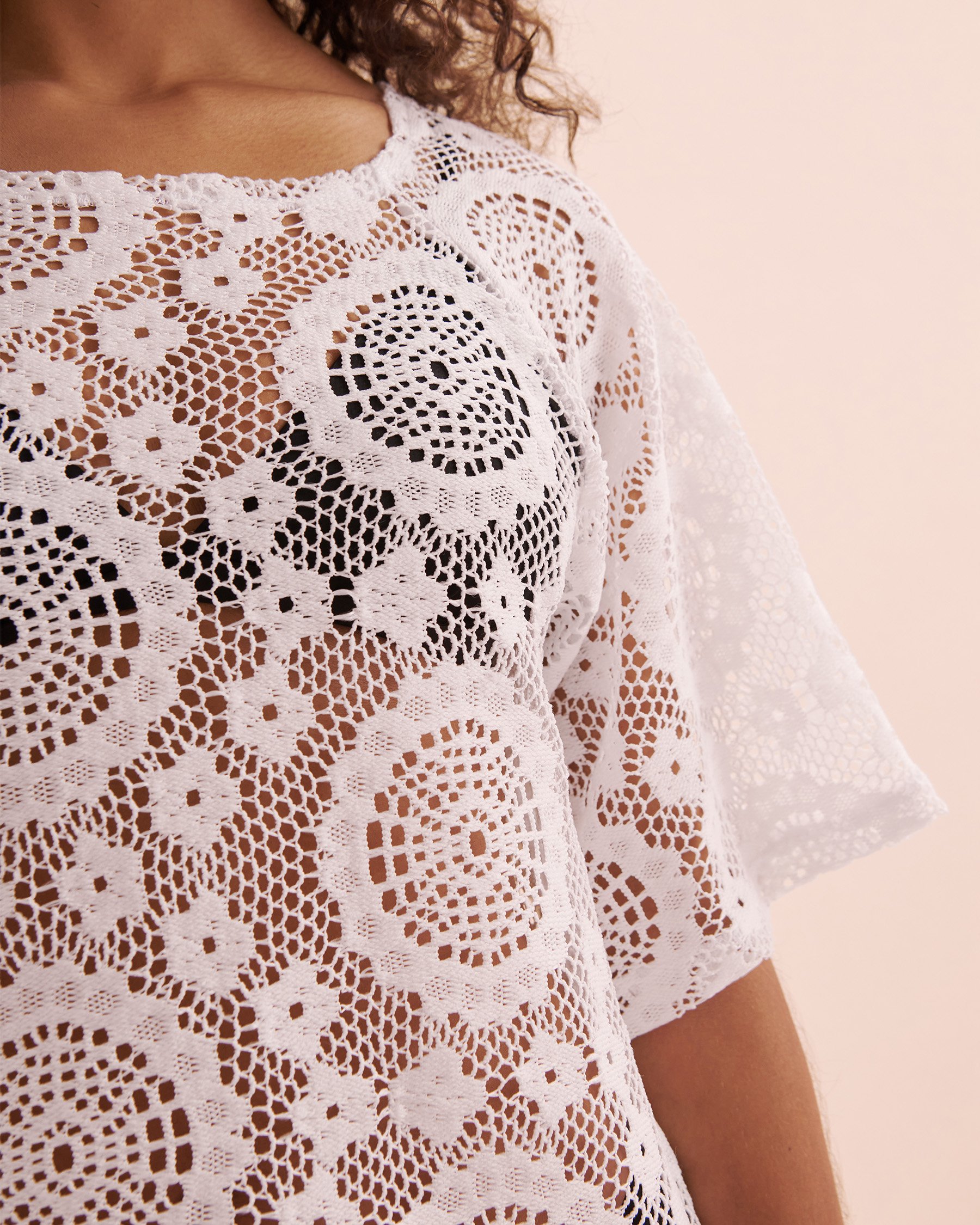 COVER ME Tunique manches 3/4 en crochet Bonbon Beach Blanc cassé 25027106 - View3