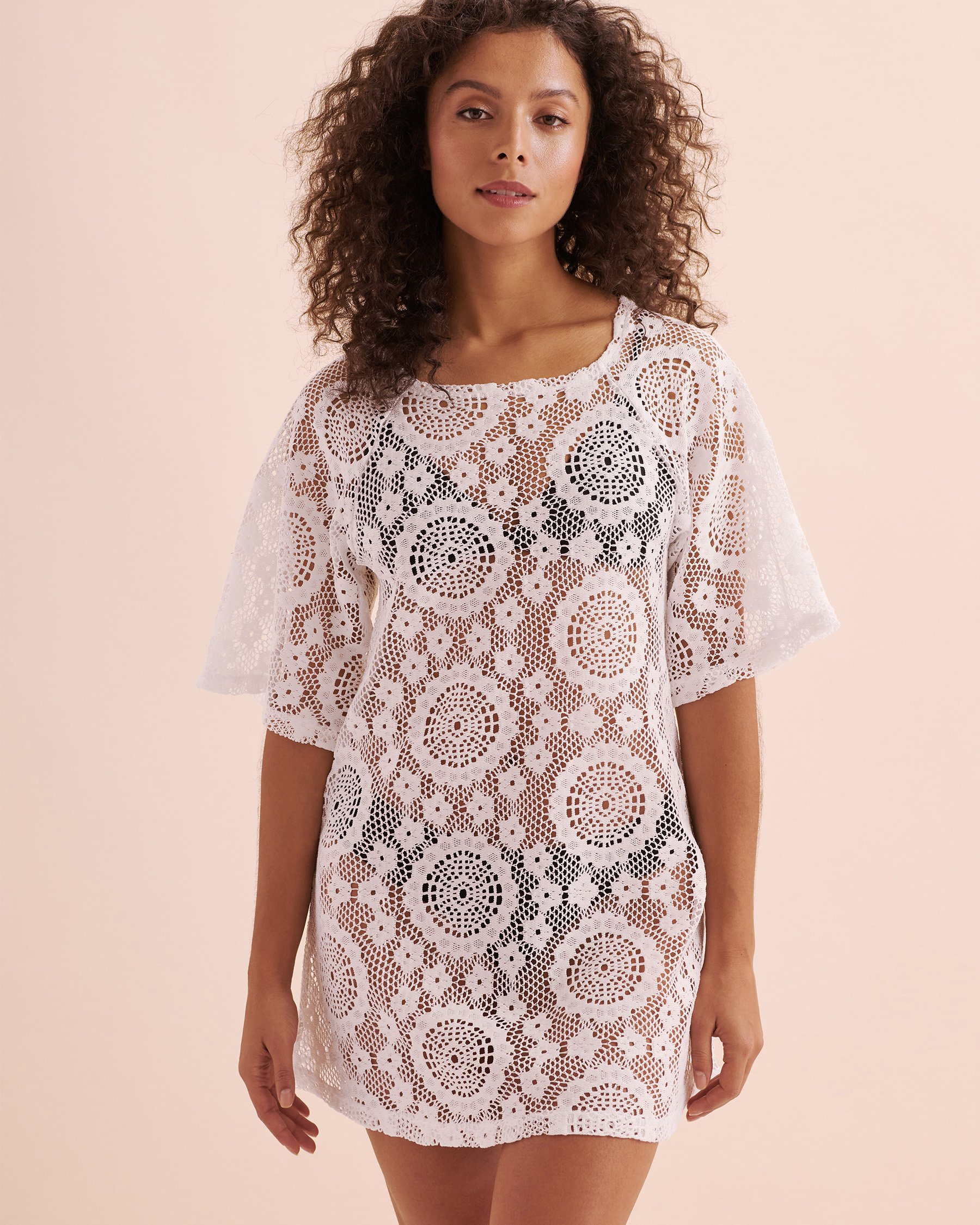 COVER ME Tunique manches 3/4 en crochet Bonbon Beach Blanc cassé 25027106 - Voir4