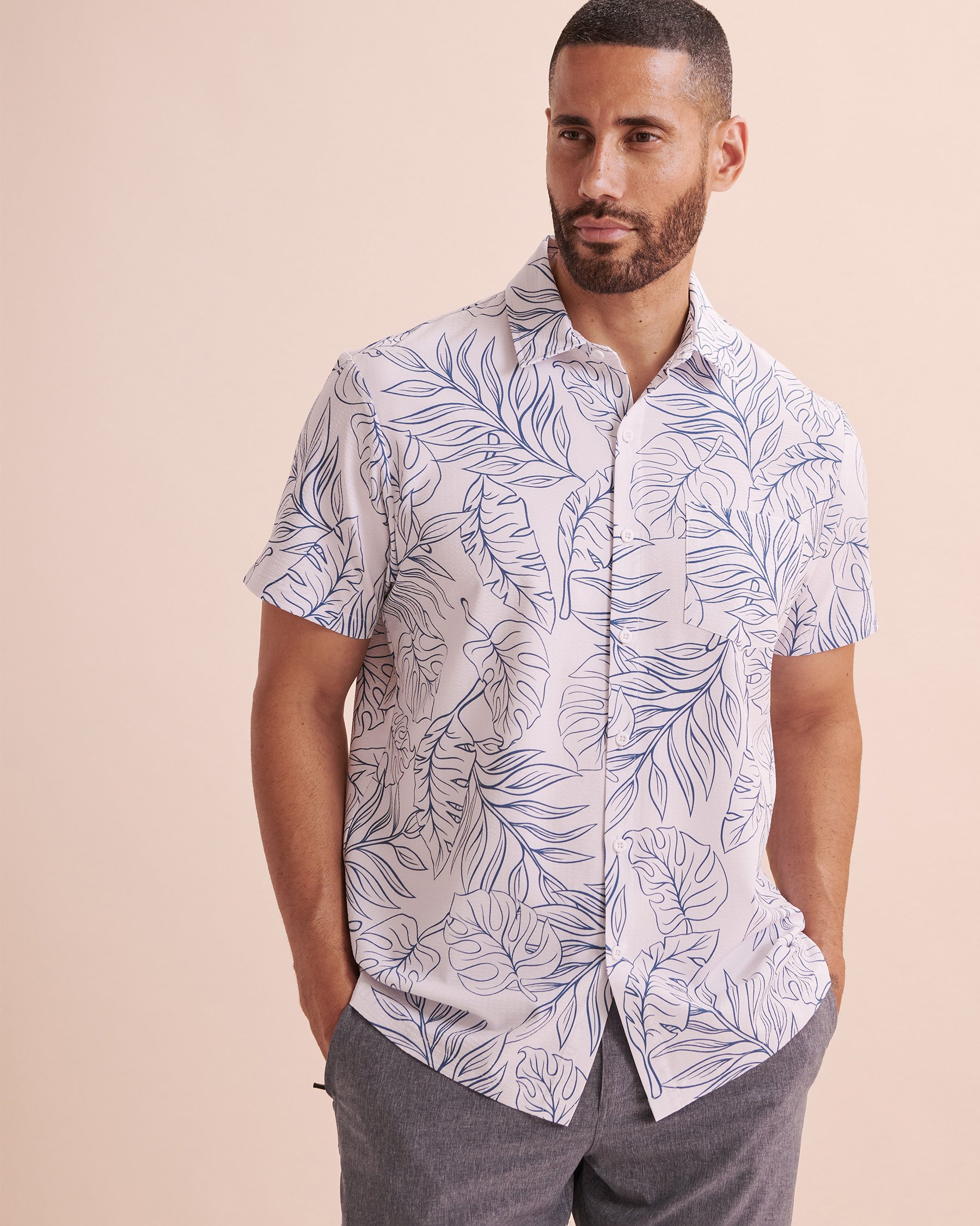 HAMABE Chemise manches courtes Feuilles tropicales/Blanc 04100027 - View3