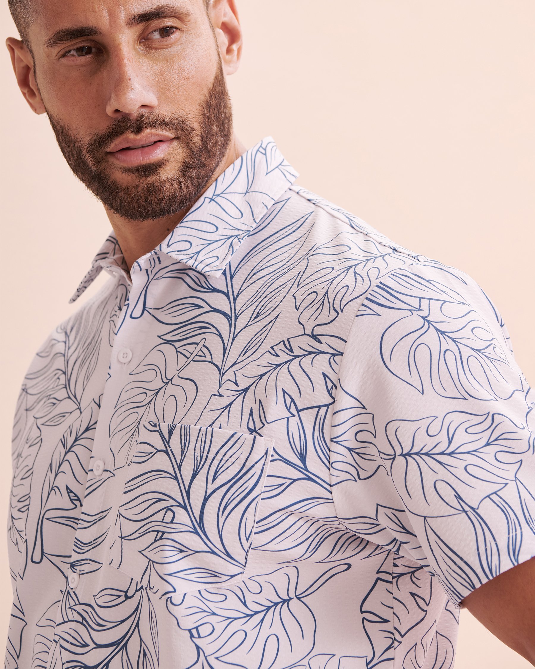 HAMABE Chemise manches courtes Feuilles tropicales/Blanc 04100027 - View5