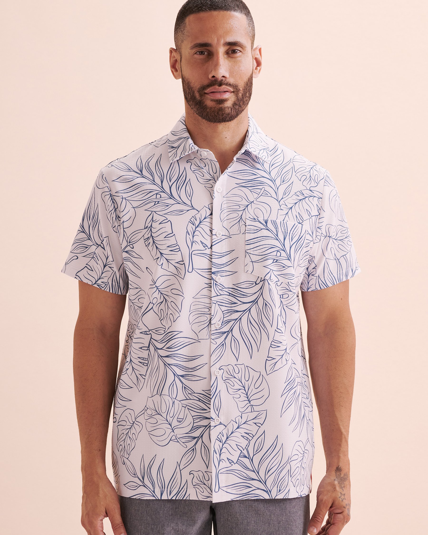HAMABE Chemise manches courtes Feuilles tropicales/Blanc 04100027 - View6