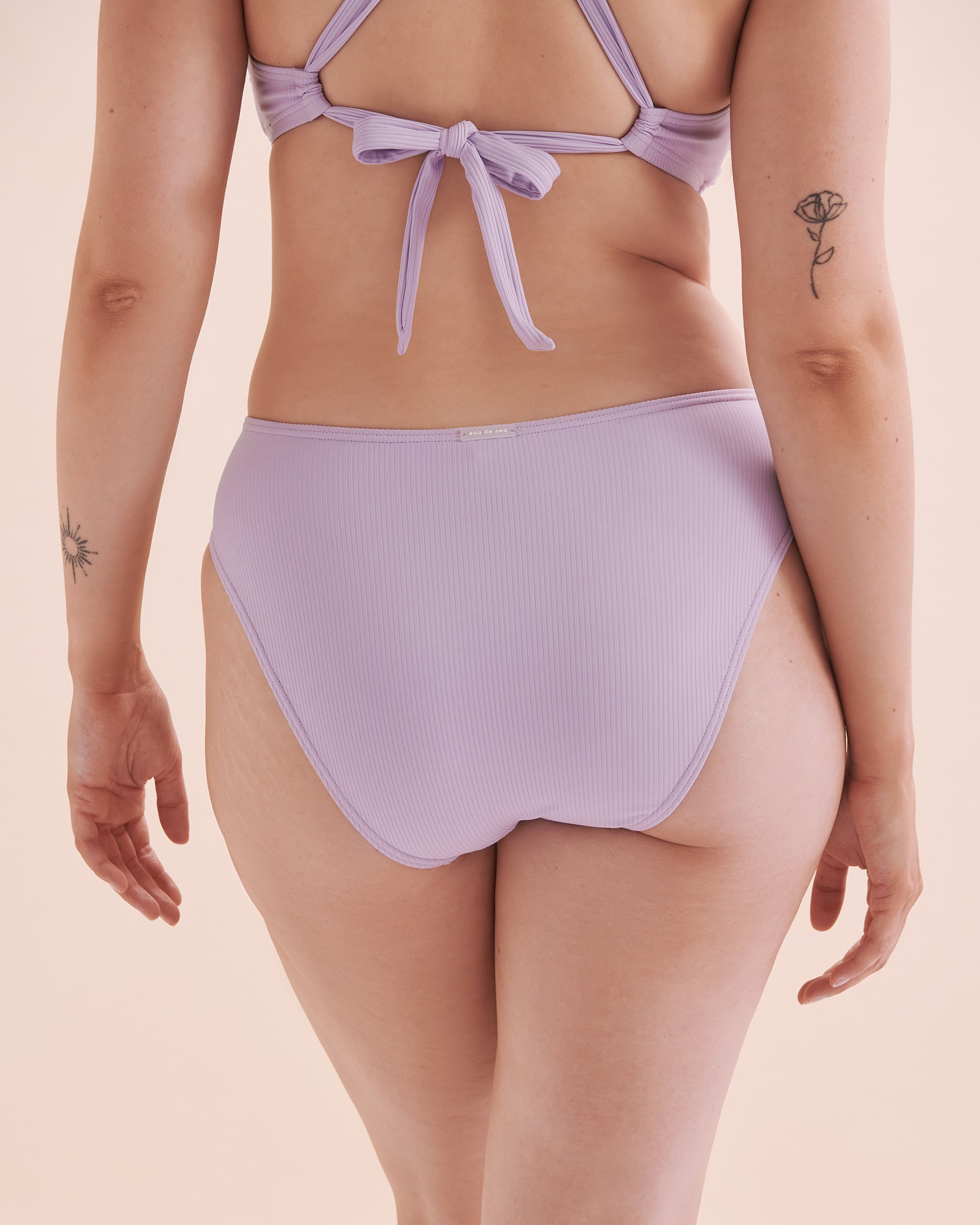 EAU DE SEA Lavander Ribbed High Waist Brazilian Bikini Bottom Lavender 01300365 - View5