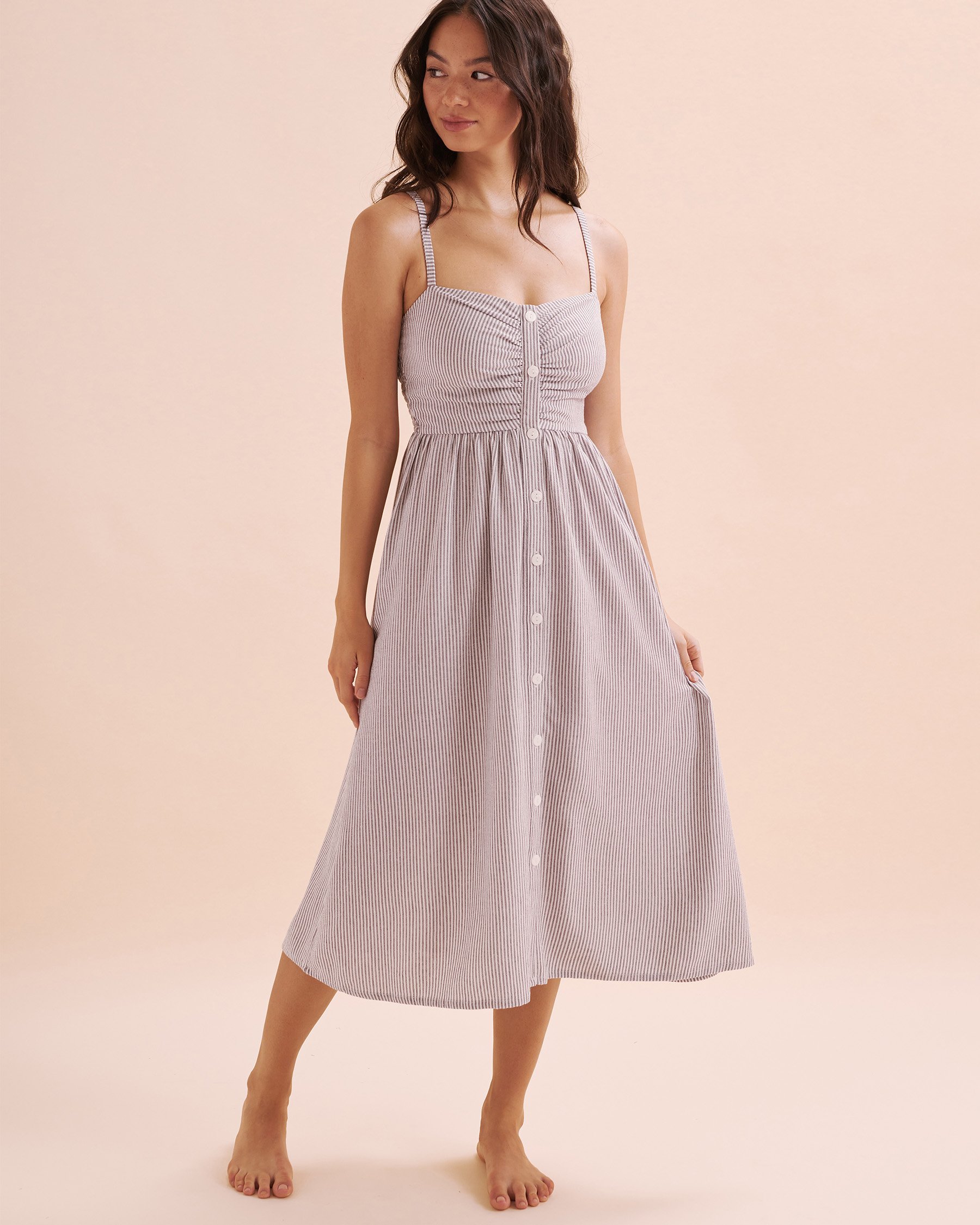 OFF THE BEACH Long Button-down Dress Black & White Stripes 02300132 - View1