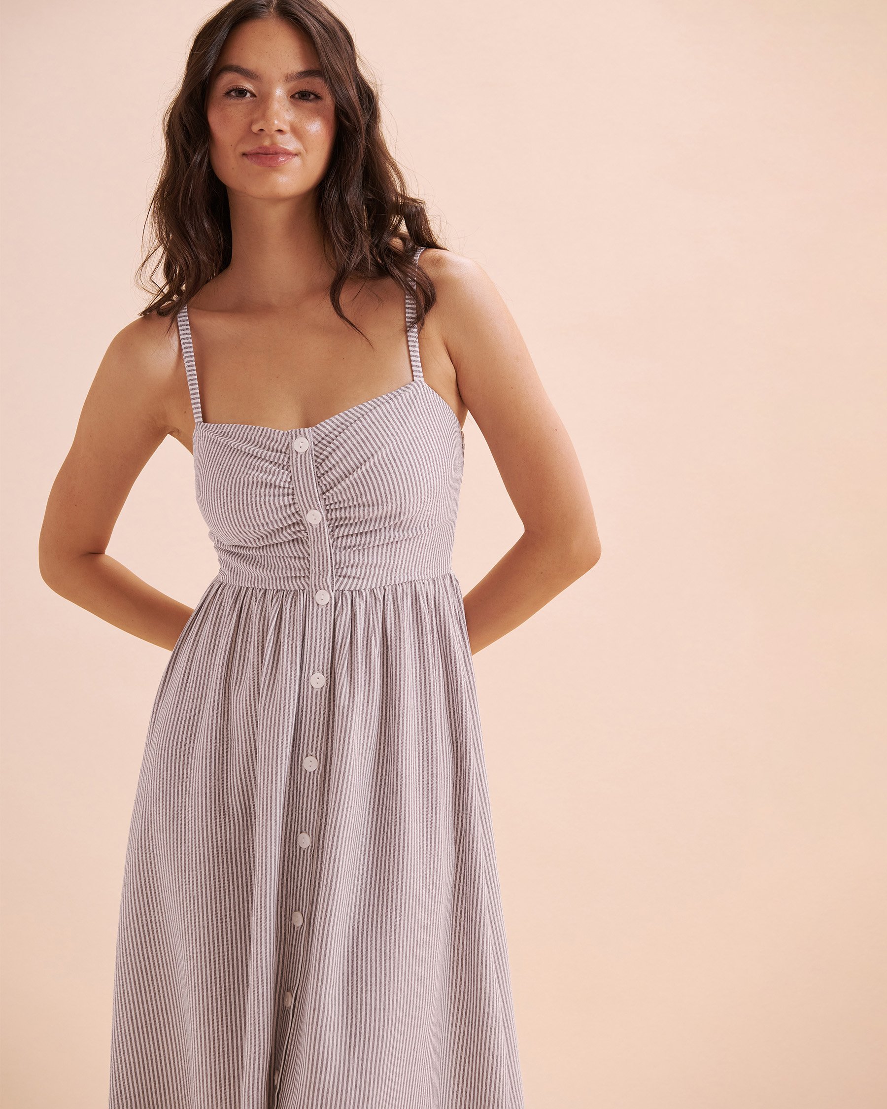 OFF THE BEACH Long Button-down Dress Black & White Stripes 02300132 - View5