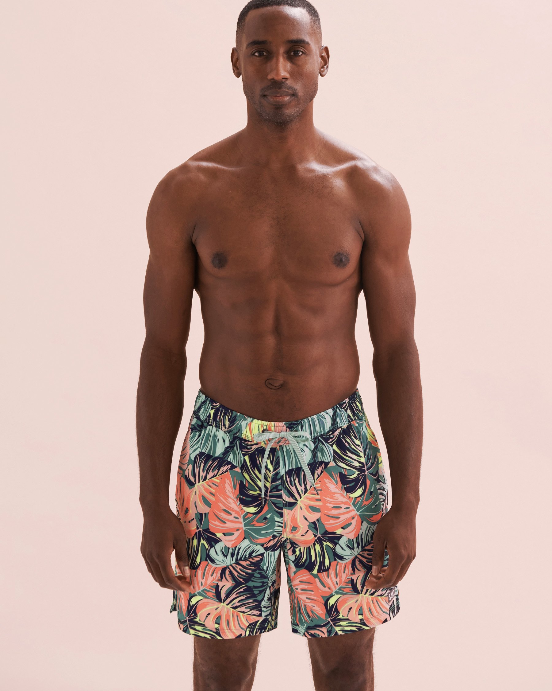 SAXX Oh Buoy Volley Swimsuit Orange Tropical Leaves SXSW04L - View4