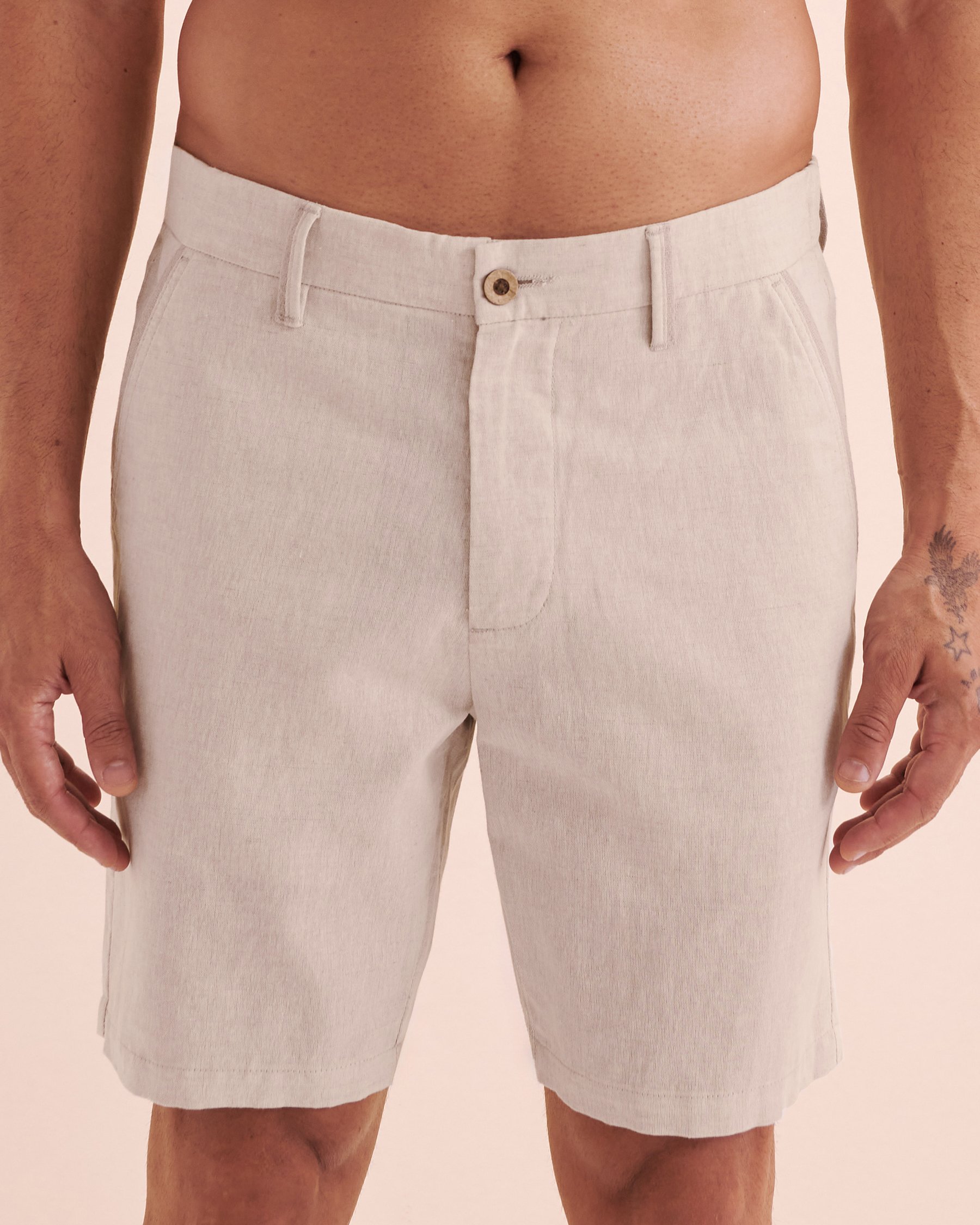 PUBLIC BEACH Short bermuda en lin Naturel PB7801BIK - Voir1