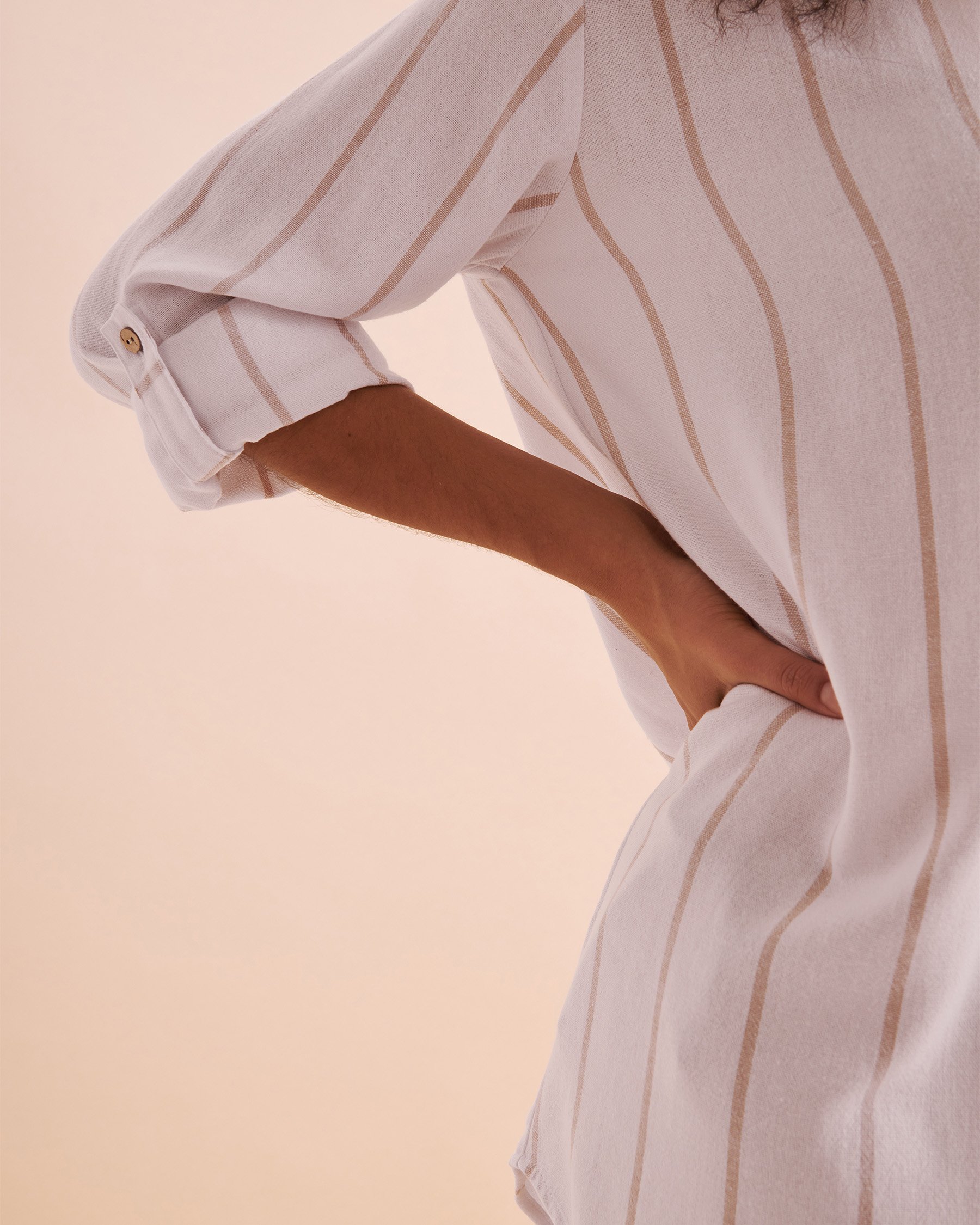 OFF THE BEACH Striped Long Sleeve Shirt Beige Sand Stripes 02100029 - View6