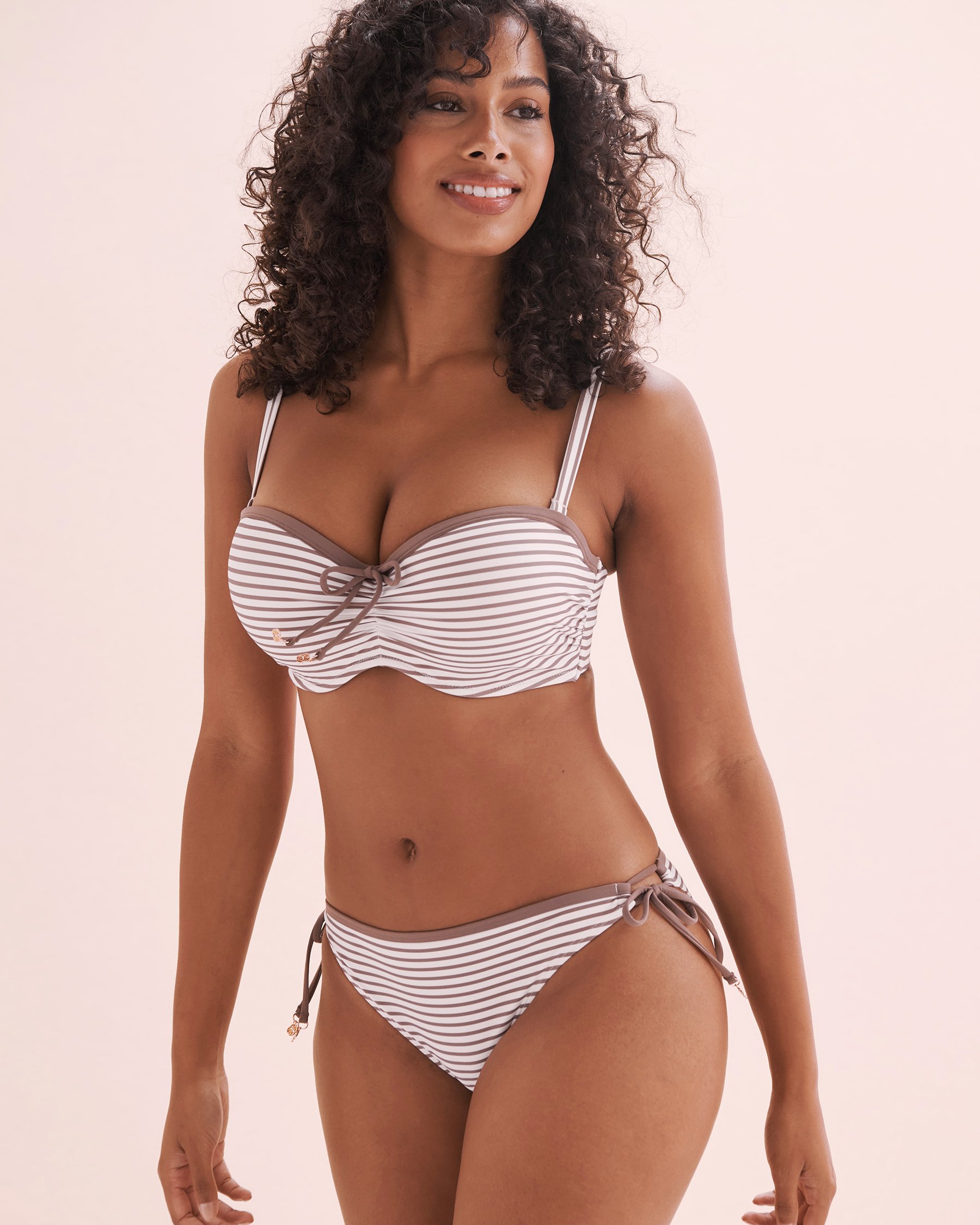 TURQUOISE COUTURE Coastal Stripes Side Tie Bikini Bottom Brown Coastal Stripes 01300368 - View10