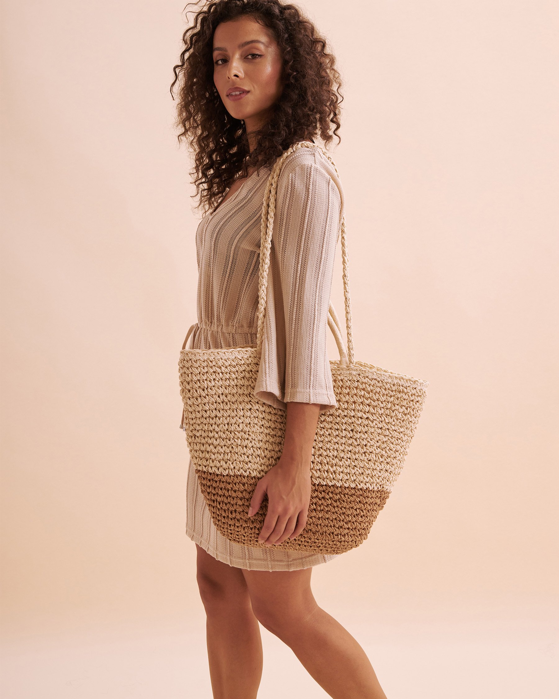 SARAJANE Two-tone Straw Bag Camel/Natural 22SJ2092 - View3
