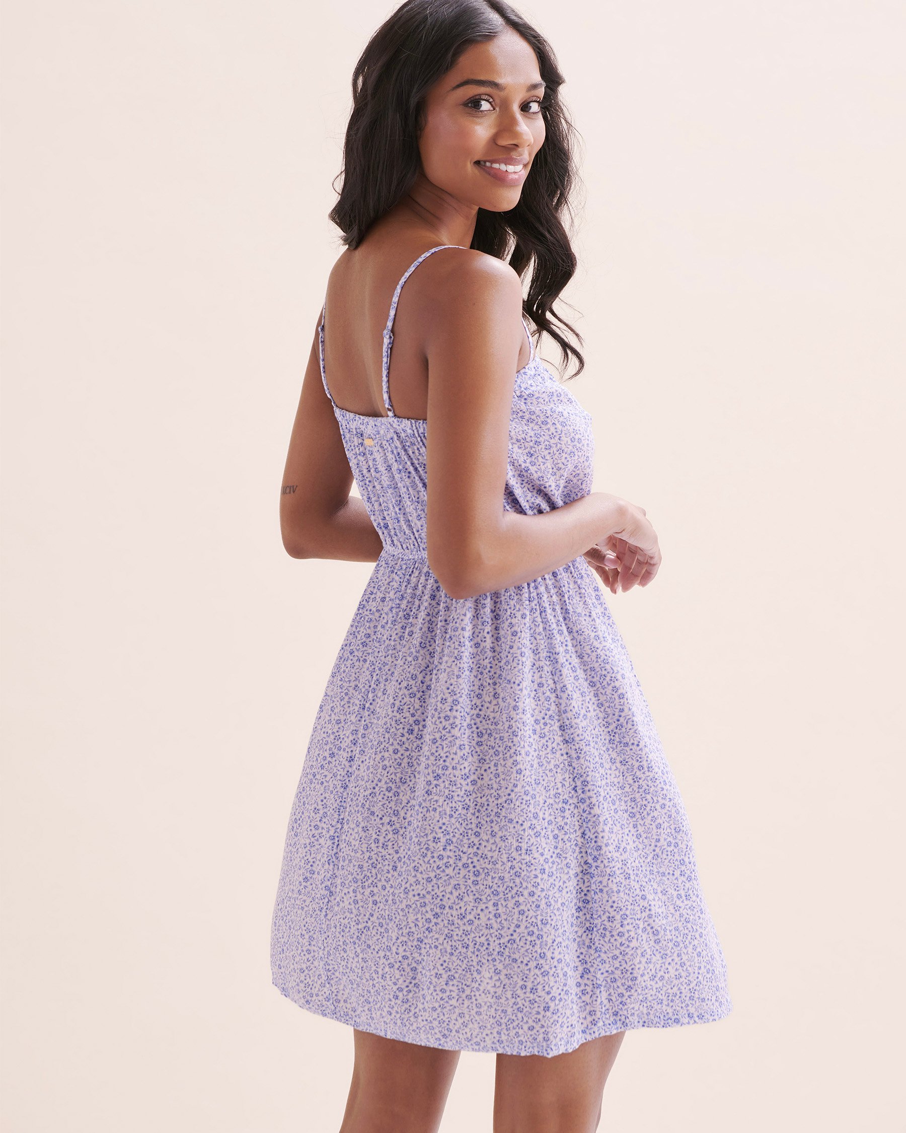 TROPIK Bandeau Short Dress Blue Ditsy Print 02300145 - View5