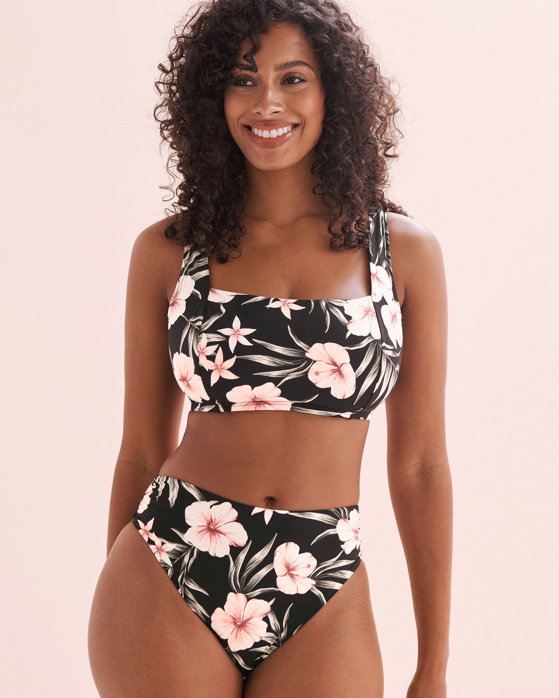 EAU DE SEA Haut de bikini bralette Bonnet D Hibiscus Tropical Imprimé hibiscus noir 01200087 - View1