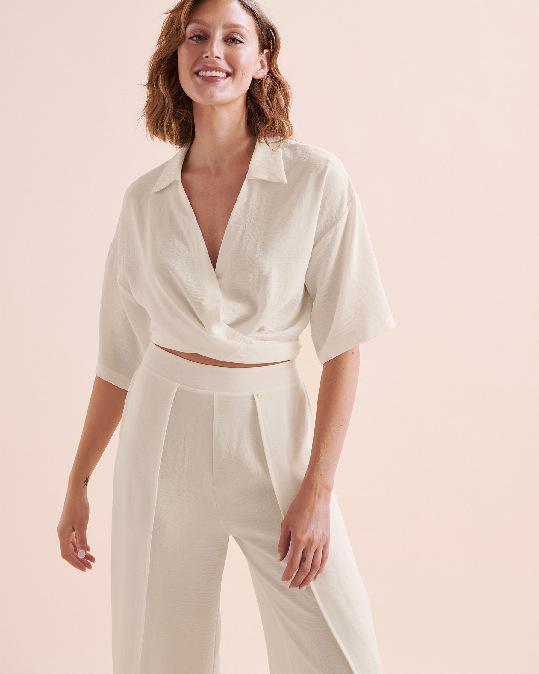 EVERYDAY SUNDAY Chemise de plage manches courtes nouée Blanc cassé ESBEAW04173 - Voir9