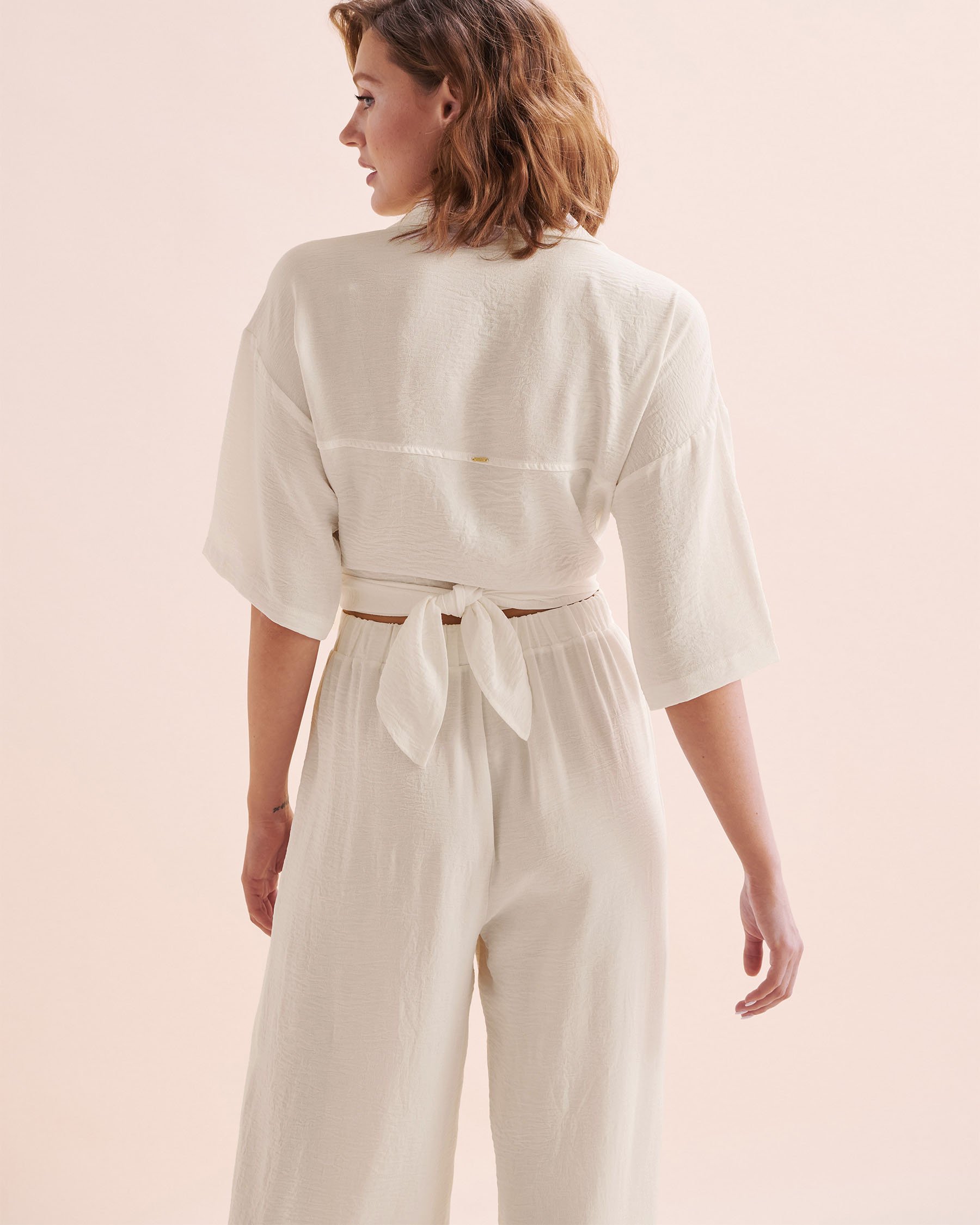 EVERYDAY SUNDAY Front Tie Cover Up Short Sleeve Shirt Off White ESBEAW04173 - View10