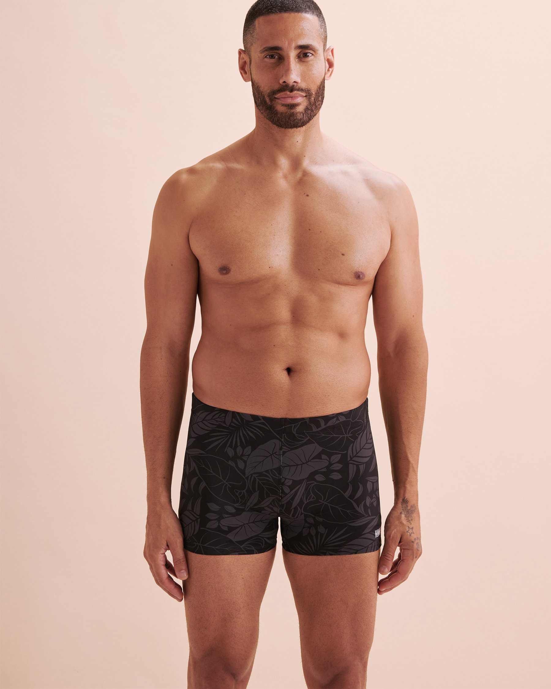 HAMABE Print Boxer Swimsuit Black Leaf 03100030 - View5