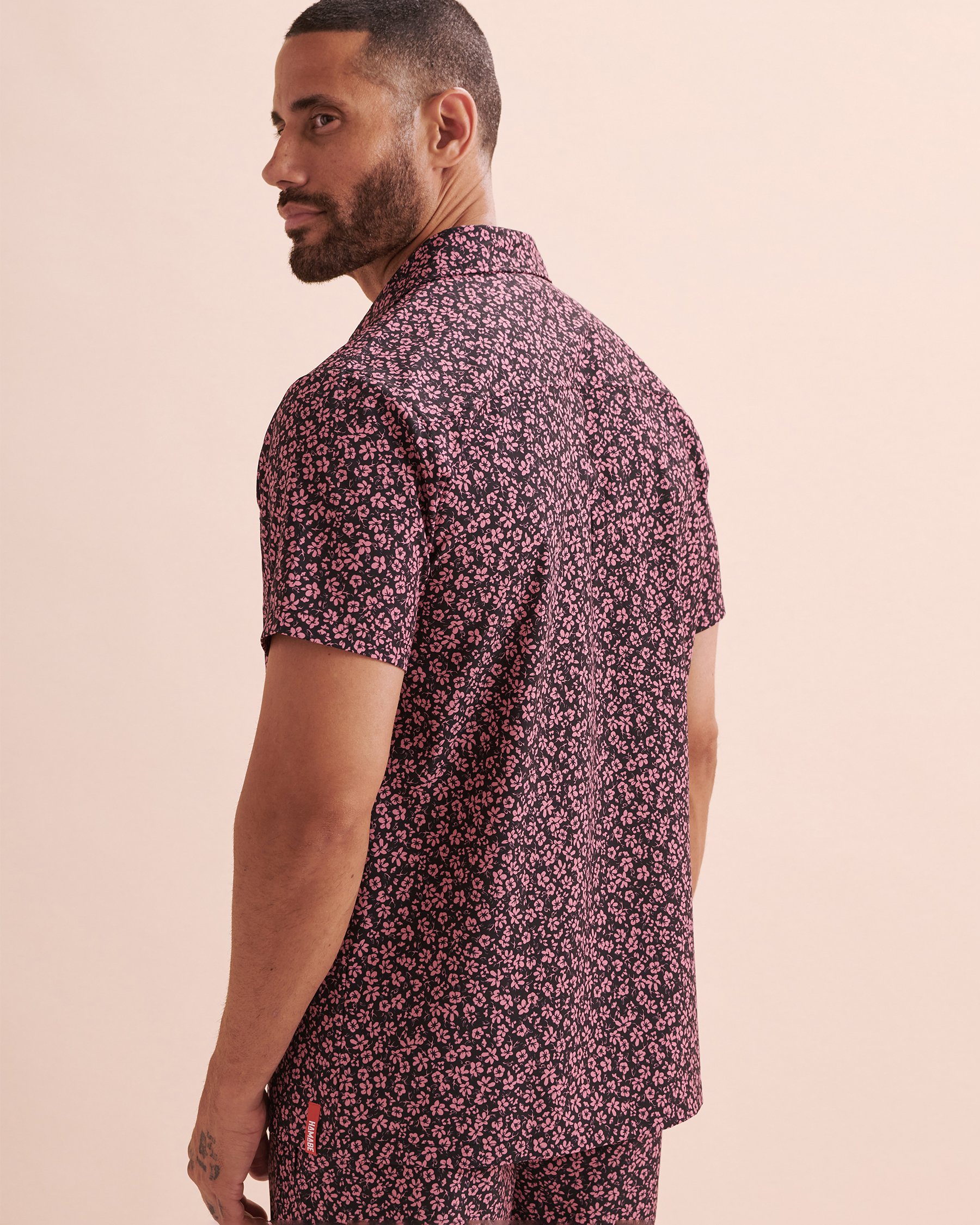 HAMABE Chemise à manches courtes Imprimé rose noire 04100028 - Voir2