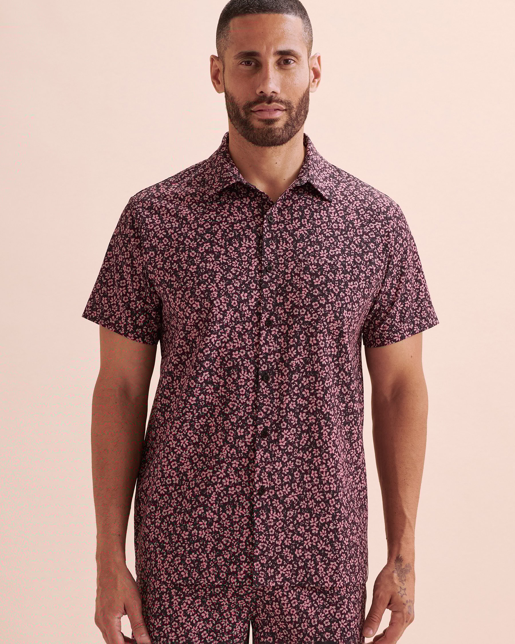HAMABE Chemise à manches courtes Imprimé rose noire 04100028 - Voir5