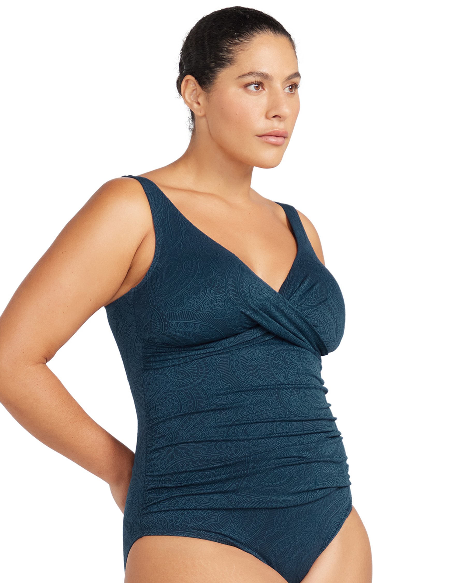 ARTESANDS Maillot une-pièce texturé bonnet D-G La Traviata Delacroix Bleu Marine AT1720LT - View9