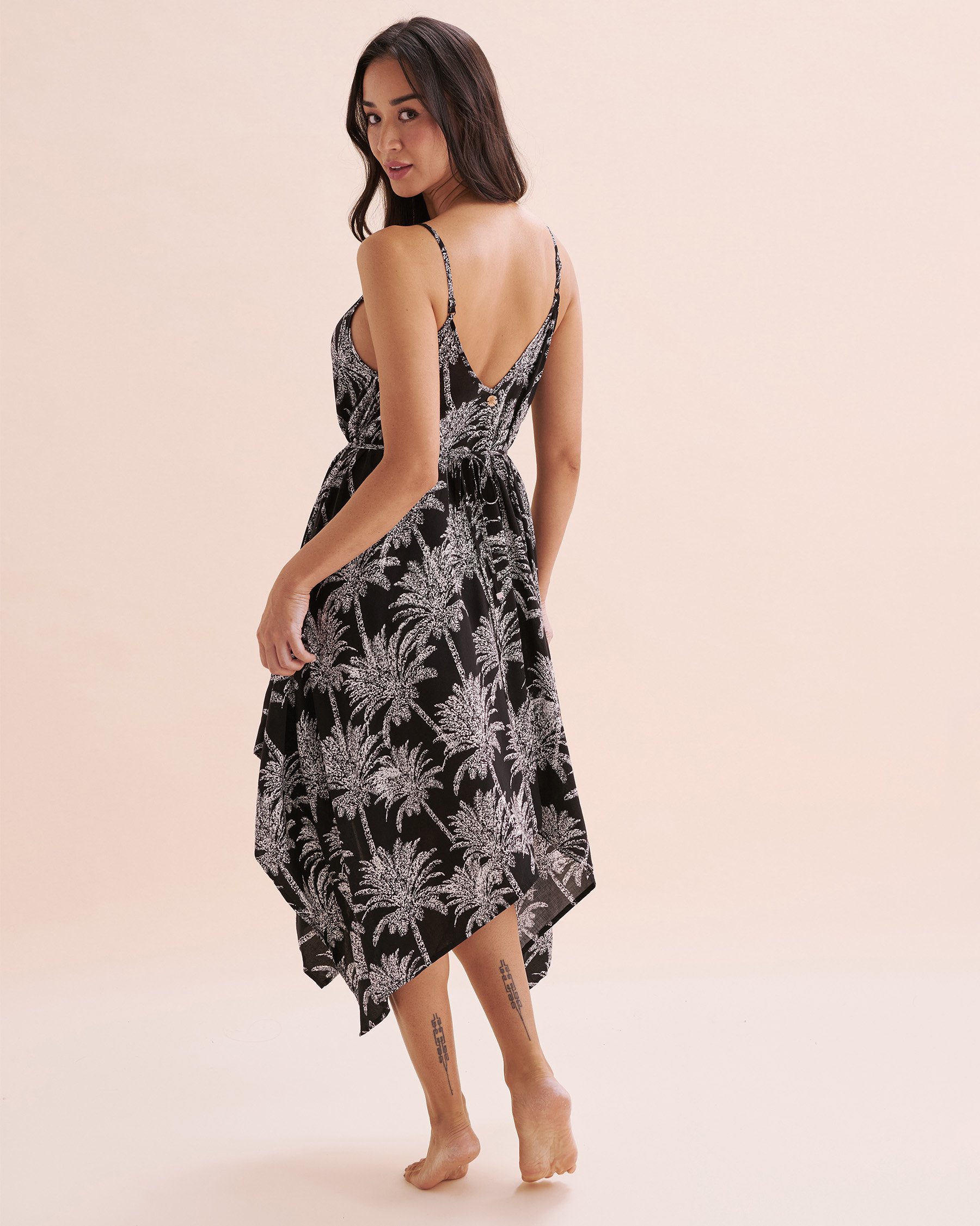 OFF THE BEACH Palm Tree Long Sleeveless Dress Black palm tree 02300148 - View5