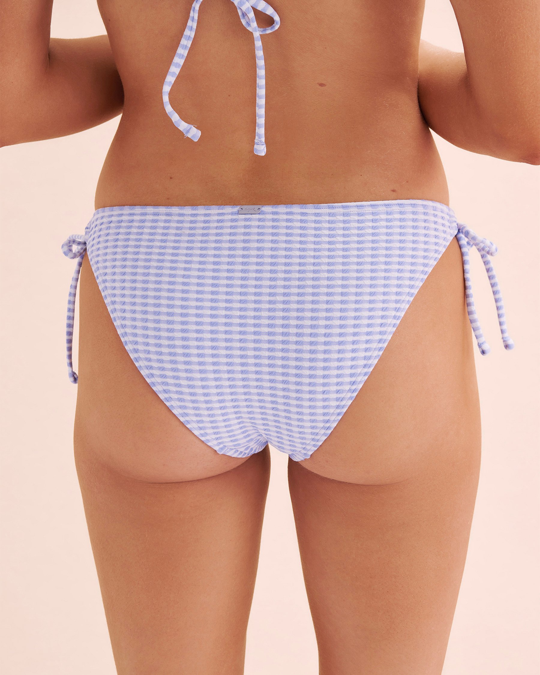 TROPIK Pretty Plaid Low Brasilian Side Tie Bikini Bottom Blue and white 01300384 - View6