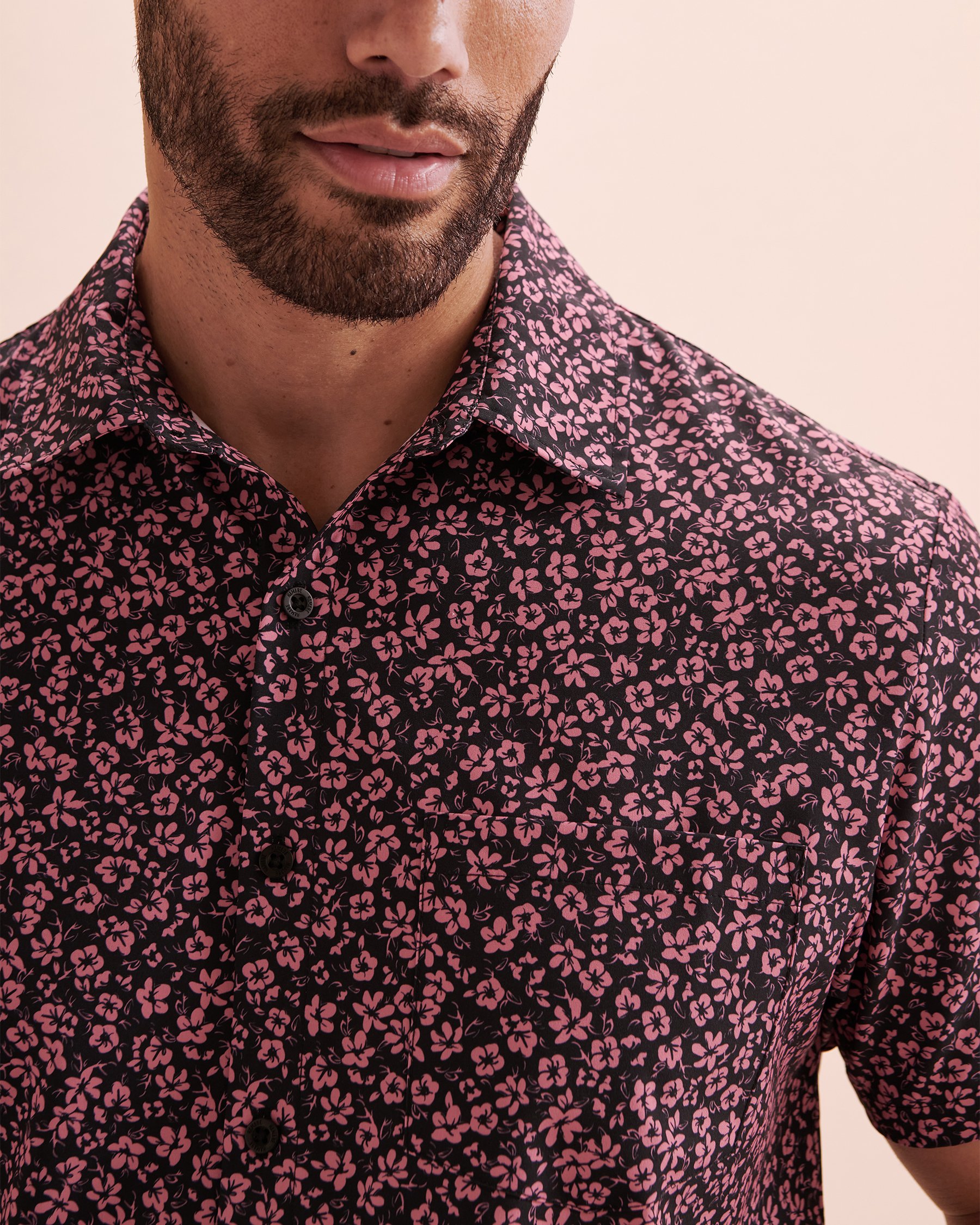 HAMABE Chemise à manches courtes Imprimé rose noire 04100028 - Voir3