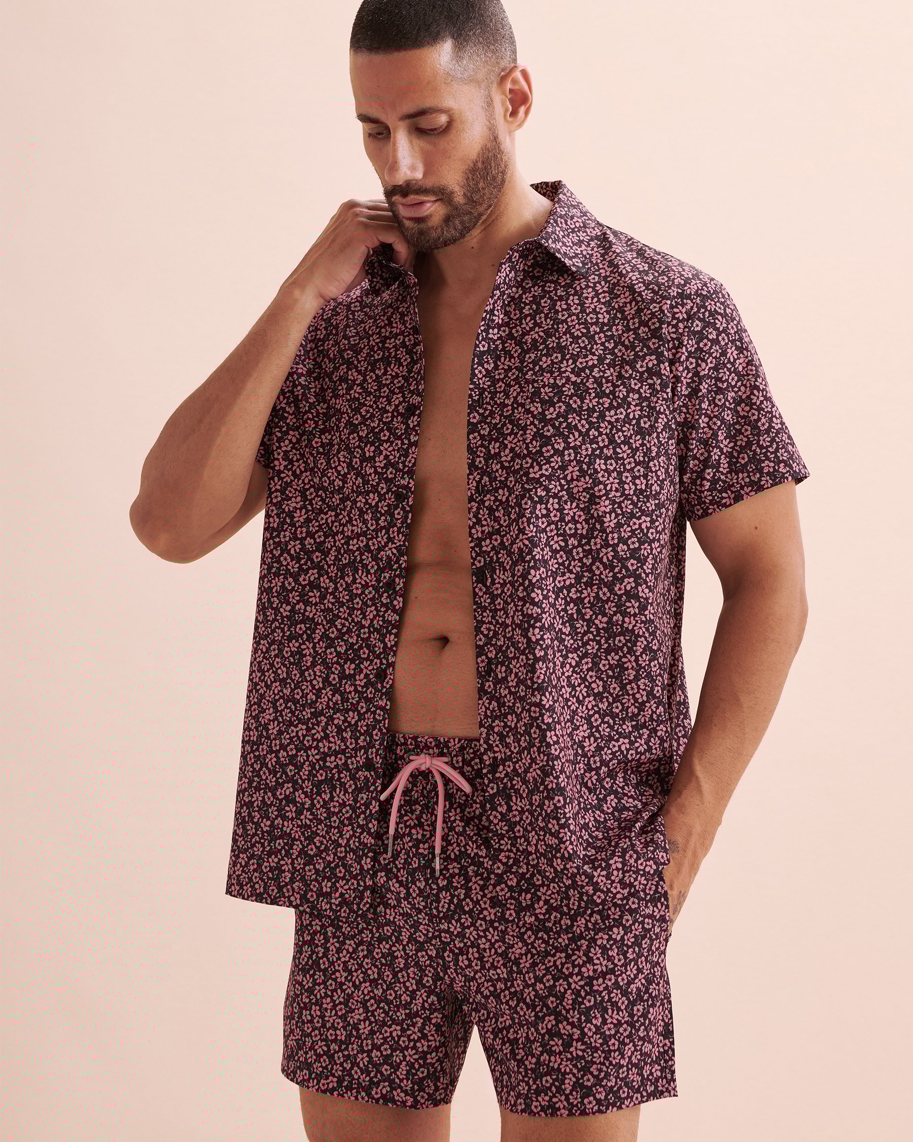 HAMABE Chemise à manches courtes Imprimé rose noire 04100028 - Voir4