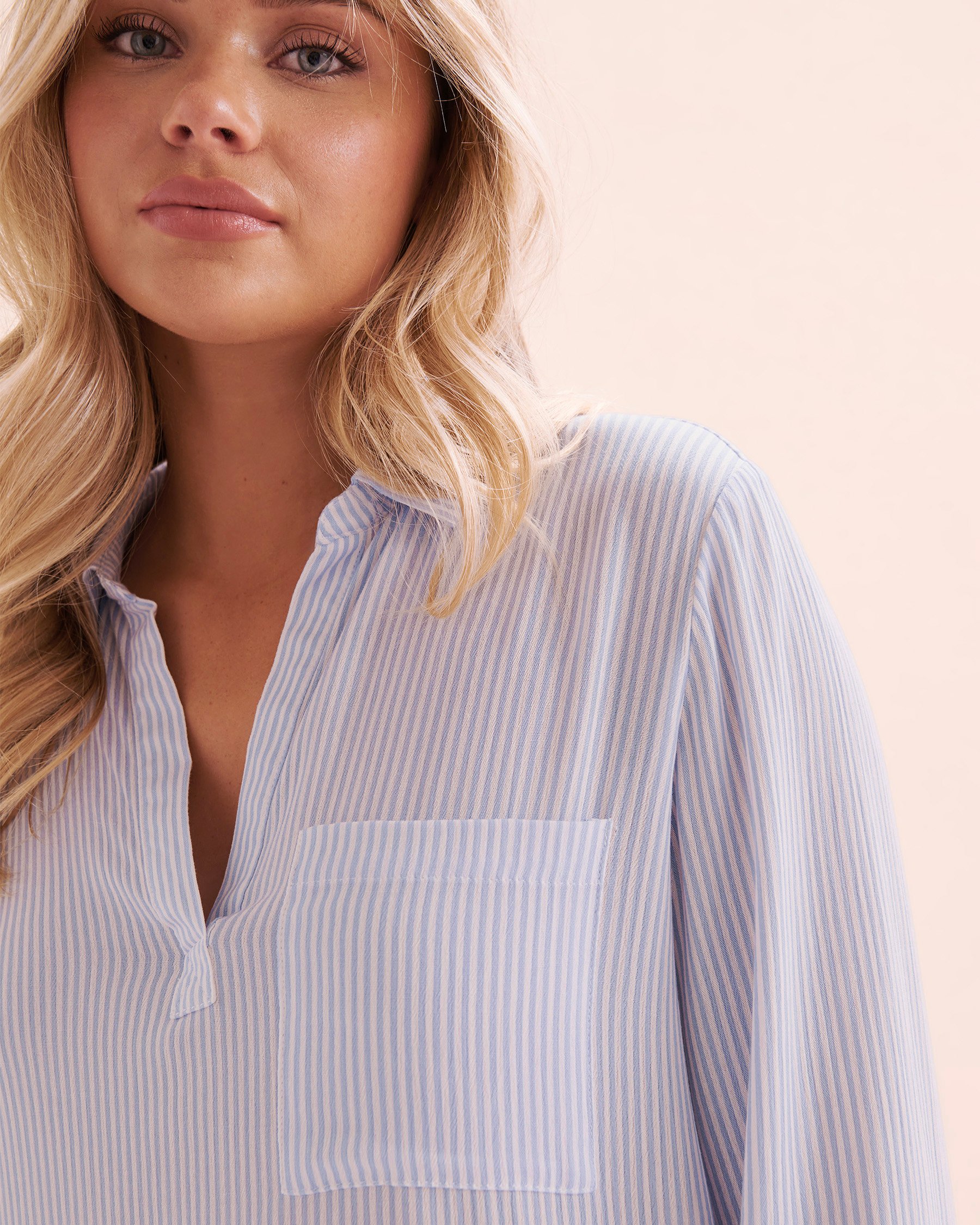 TROPIK Striped Gauze Shirt Blue and white 02100032 - View4