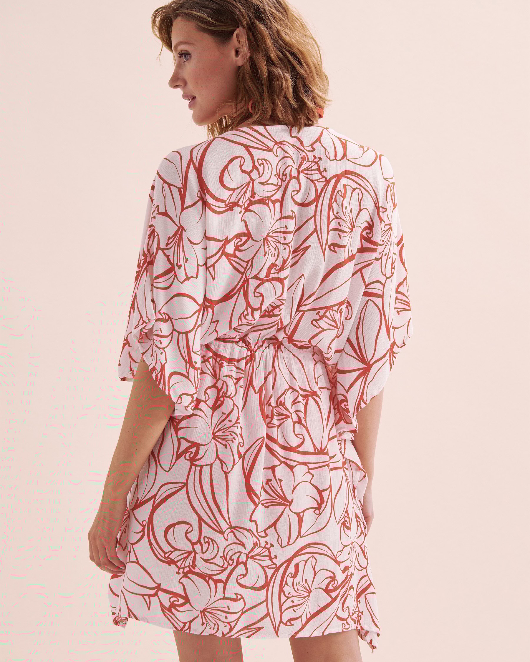 TURQUOISE COUTURE Sunset In Portofino Crochet Detail Caftan White and red 02400045 - View7