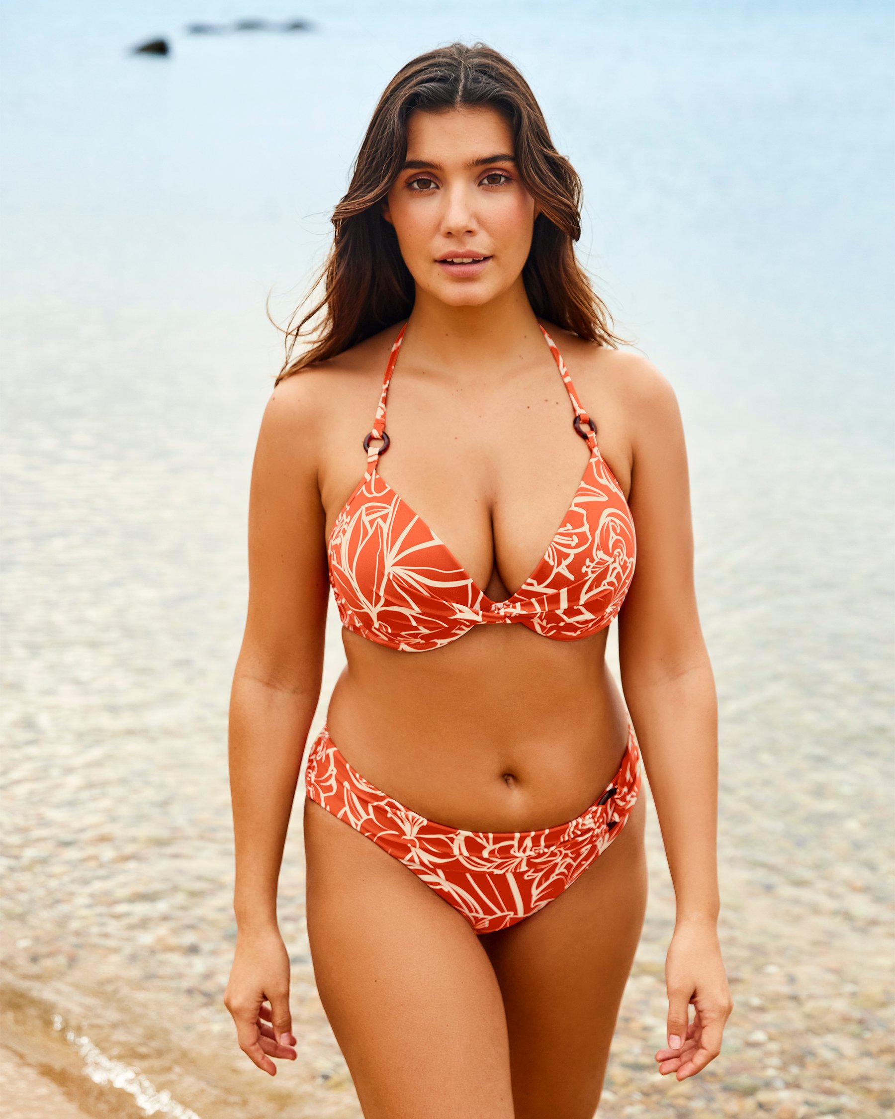 TURQUOISE COUTURE Sunset in Portofino Plunge Push-up Bikini Top White and red 01100347 - View4