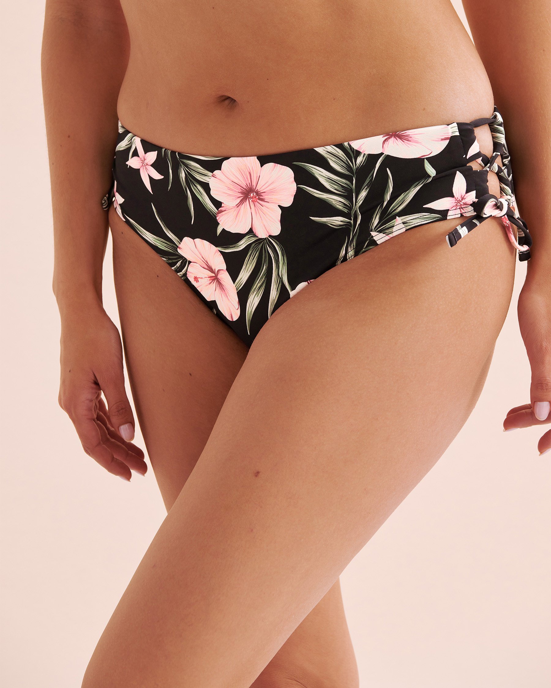 EAU DE SEA Tropical Hibiscus Side Tie Bikini Bottom Black Hibiscus Print 01300374 - View4