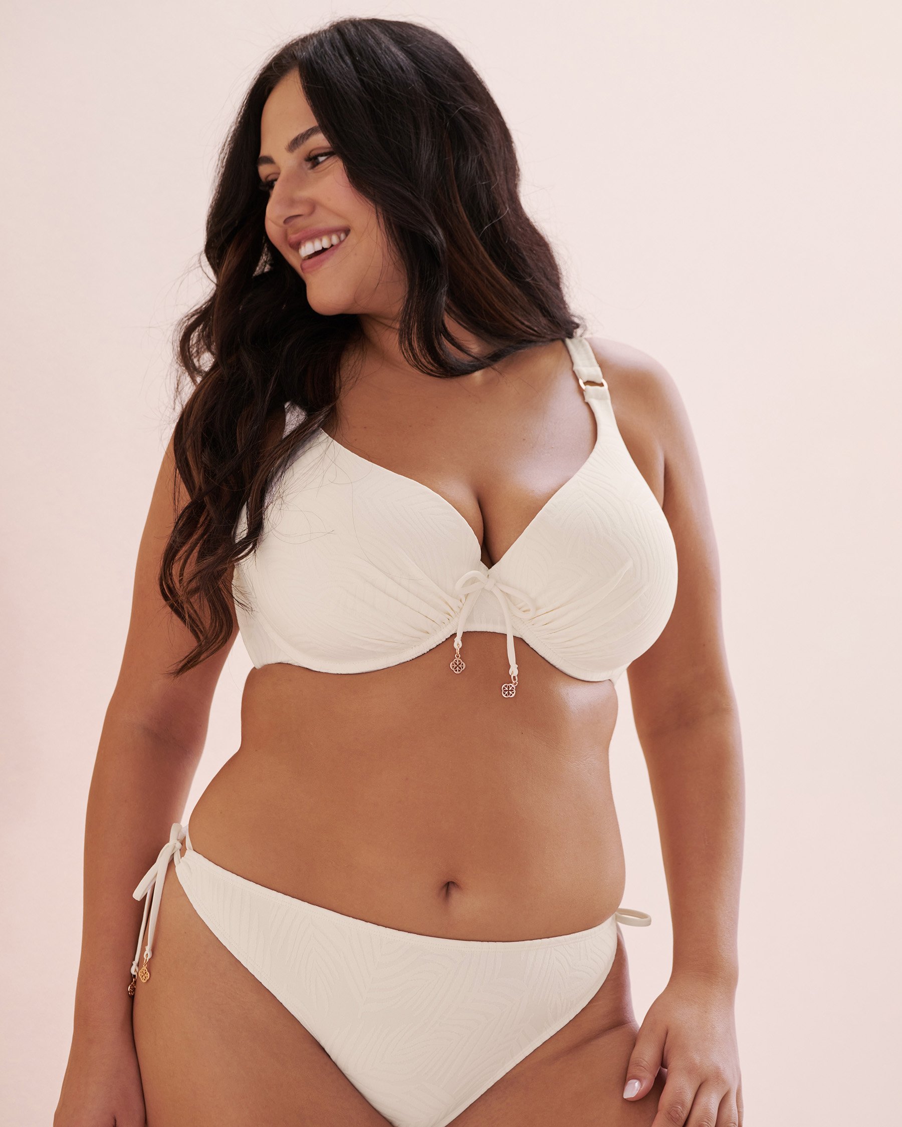 TURQUOISE COUTURE Tropical Textured D Cup Plunge Bikini Top White 01200090 - View9