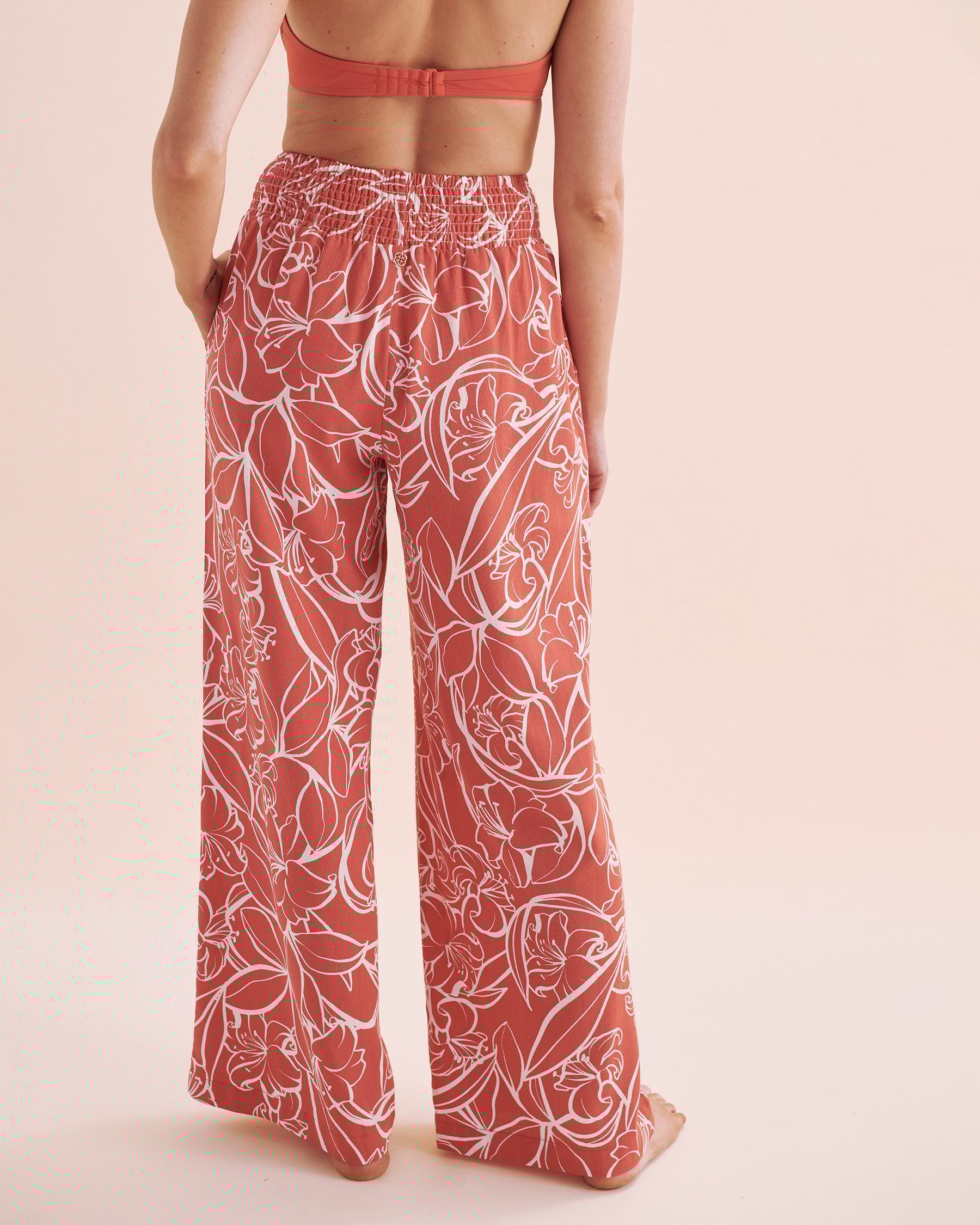 TURQUOISE COUTURE Sunset In Portofino Linen Pants White and red 02200078 - View2