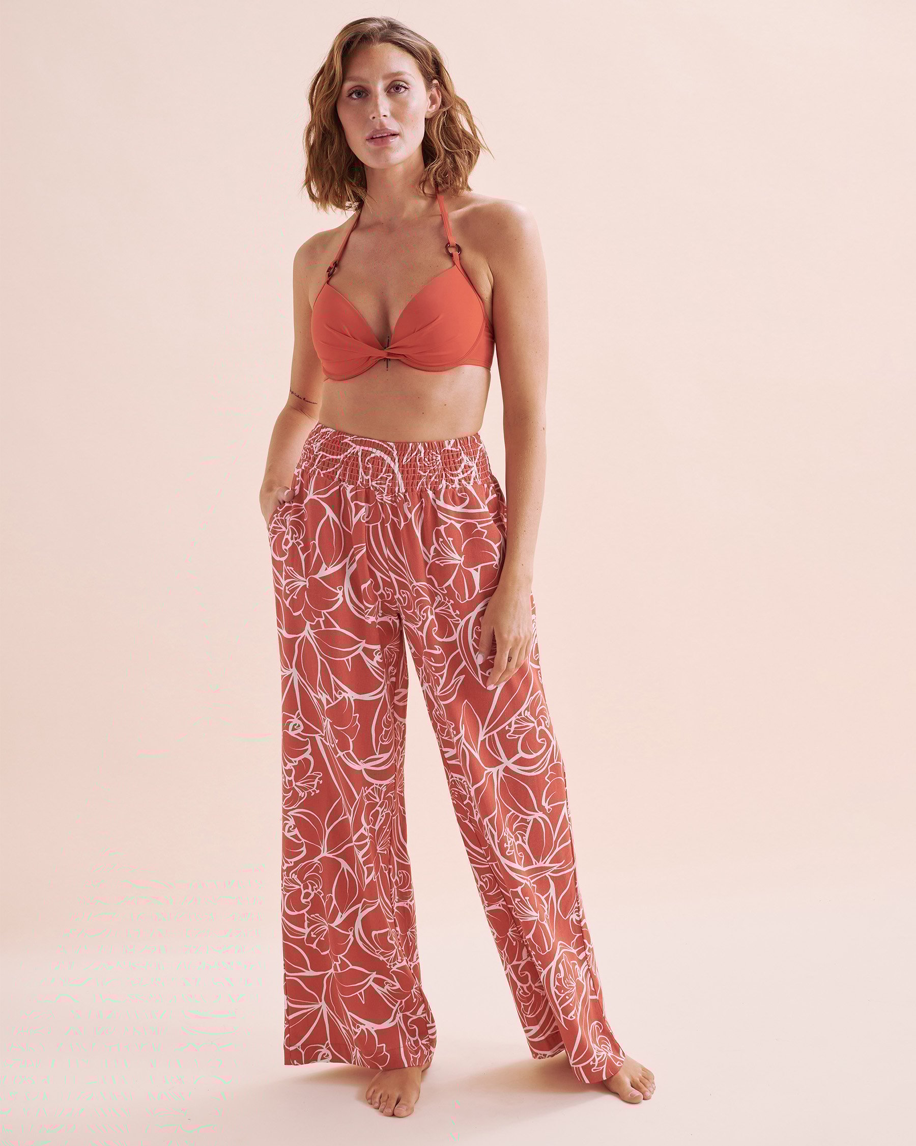 TURQUOISE COUTURE Sunset In Portofino Linen Pants White and red 02200078 - View3