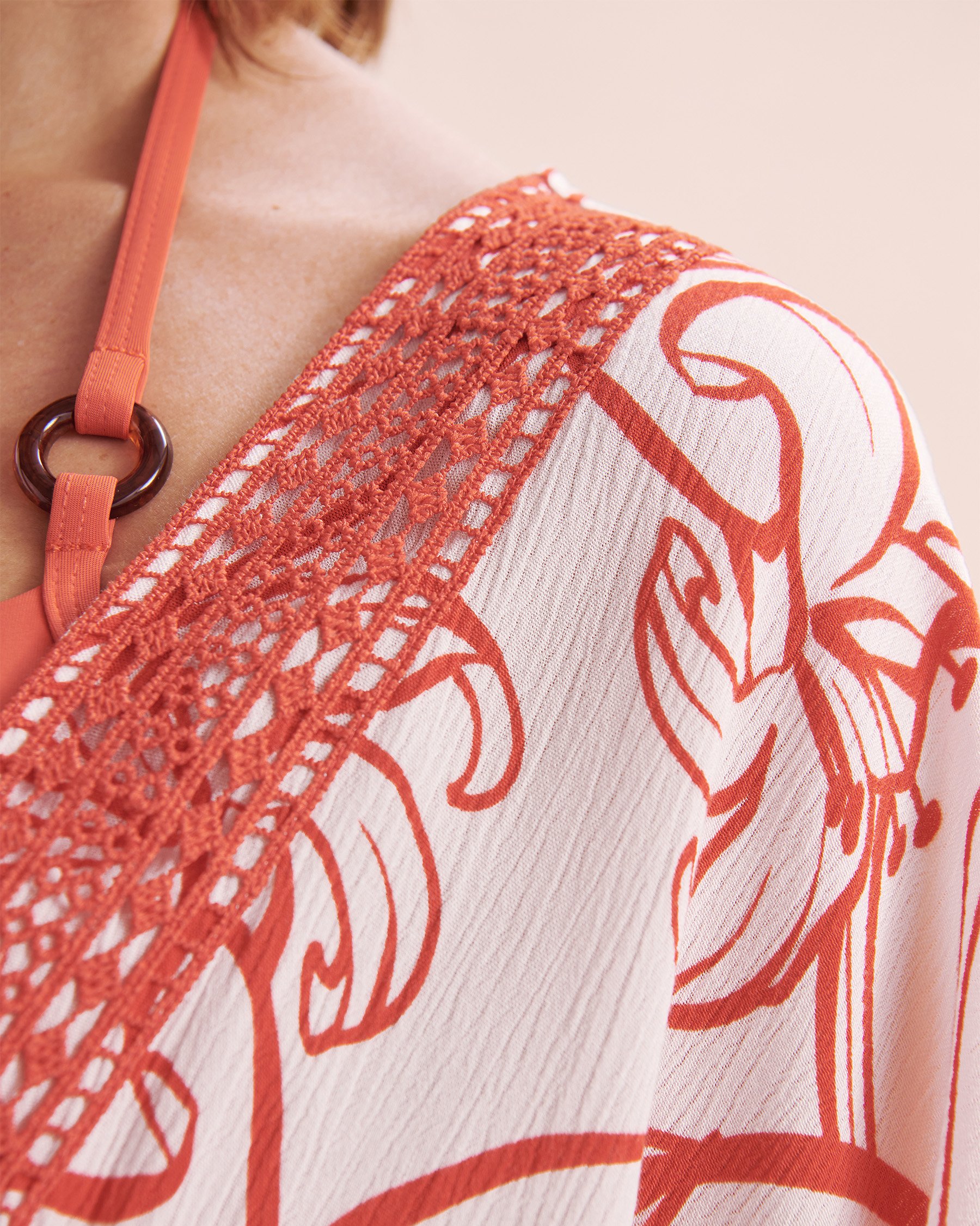 TURQUOISE COUTURE Sunset In Portofino Crochet Detail Caftan White and red 02400045 - View9