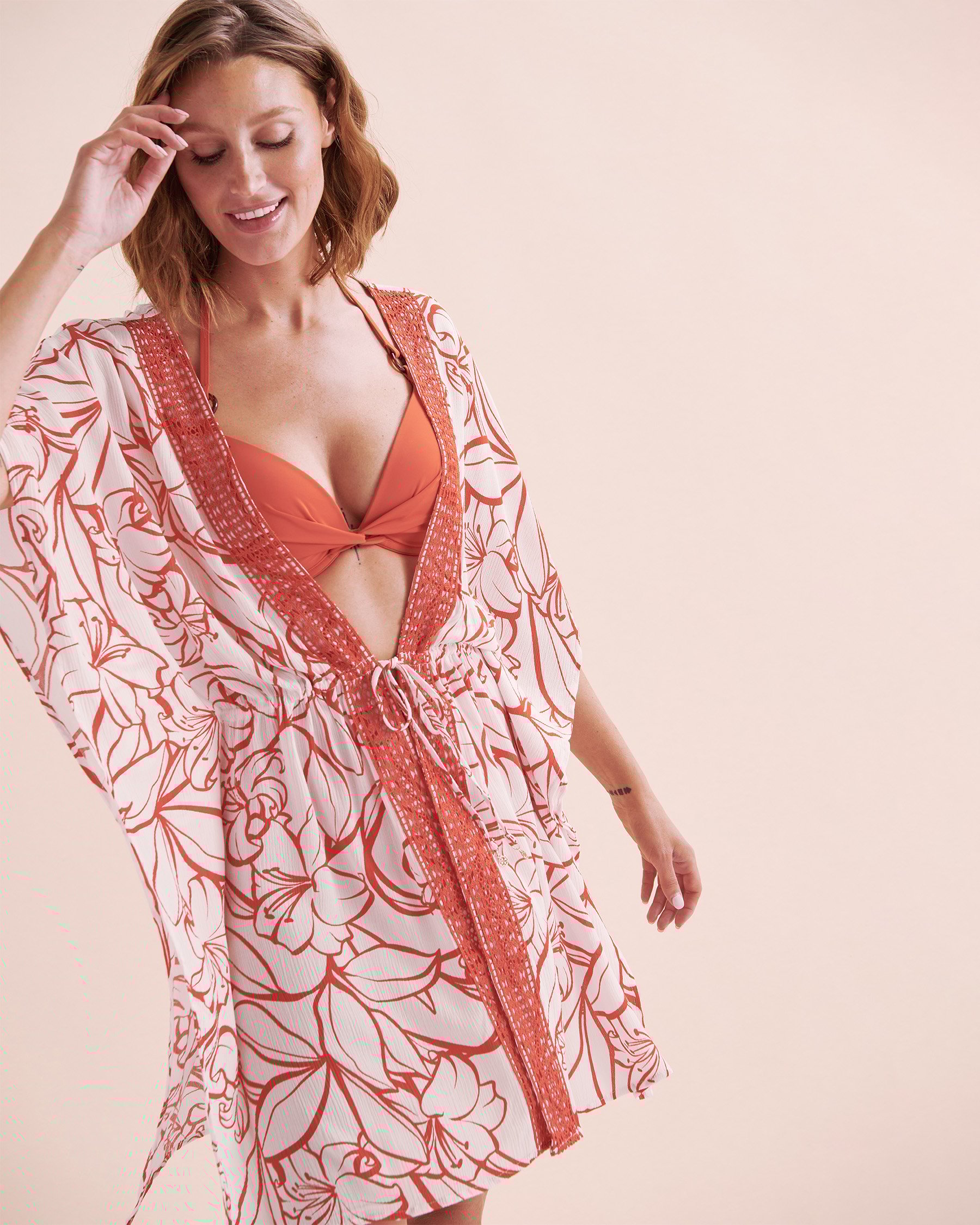 TURQUOISE COUTURE Sunset In Portofino Crochet Detail Caftan White and red 02400045 - View10