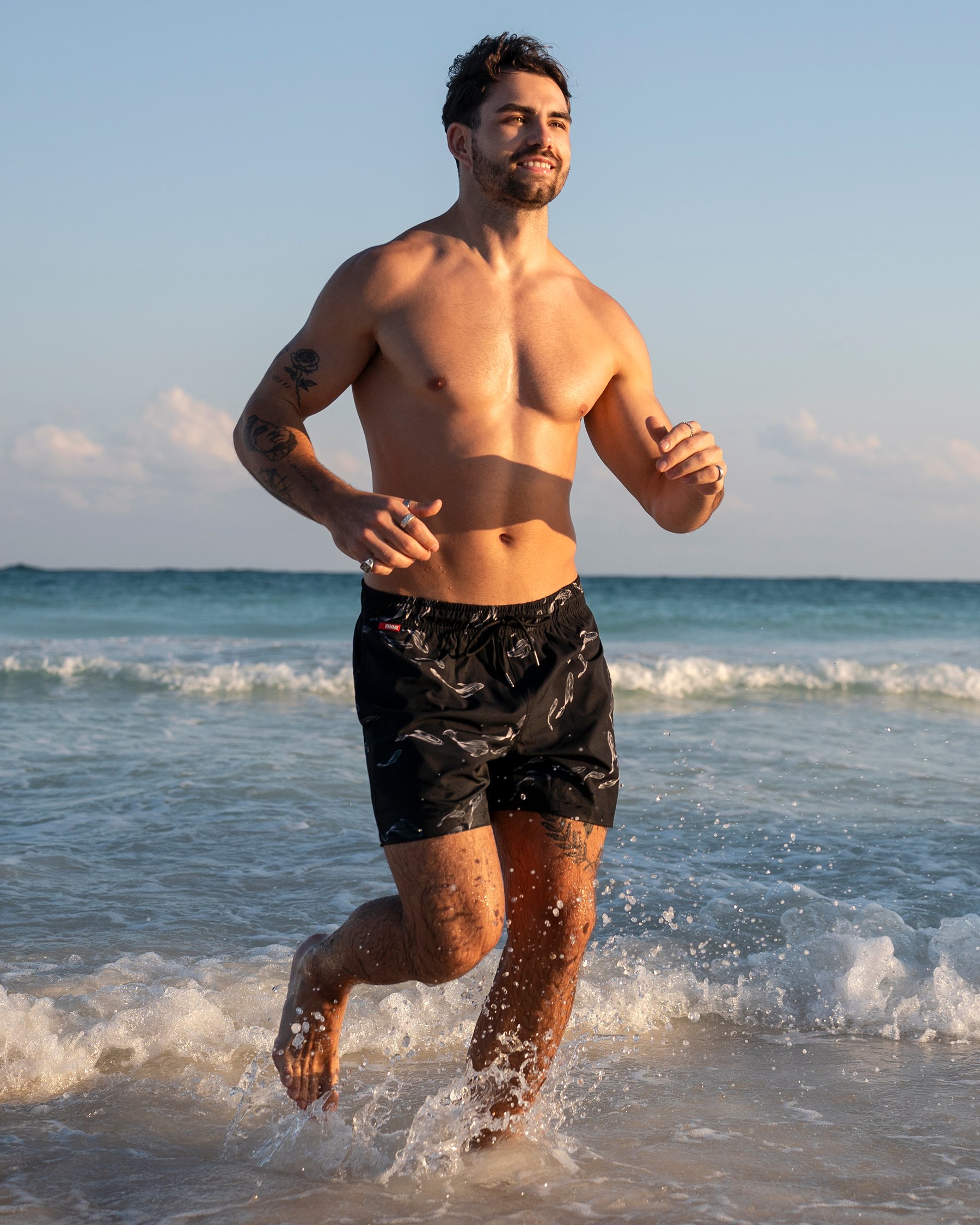 HAMABE Volley Swimsuit Black Fish Print 03100043 - View1