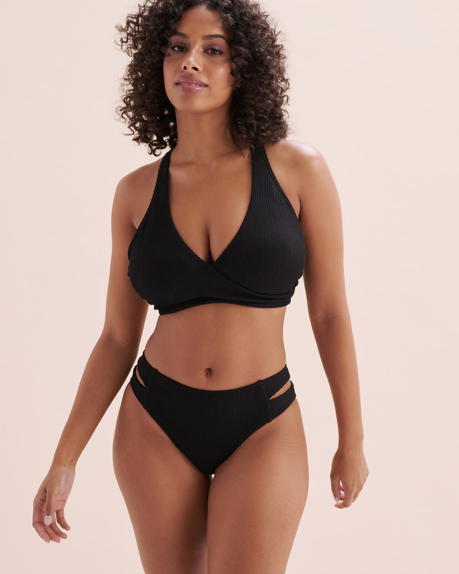 EAU DE SEA Blue Coastal Textured D Cup Bralette Bikini Top Black 01200093 - View1