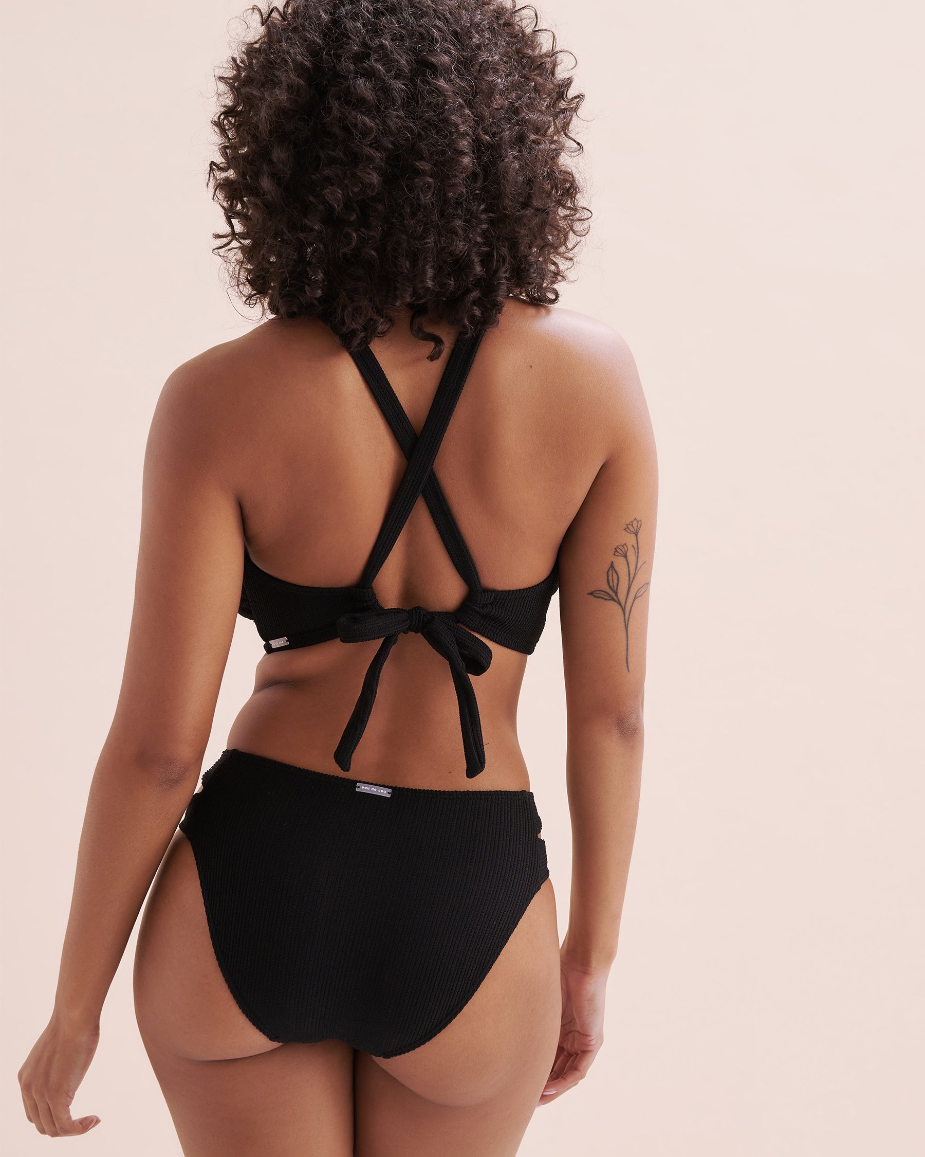 EAU DE SEA Blue Coastal Textured D Cup Bralette Bikini Top Black 01200093 - View2