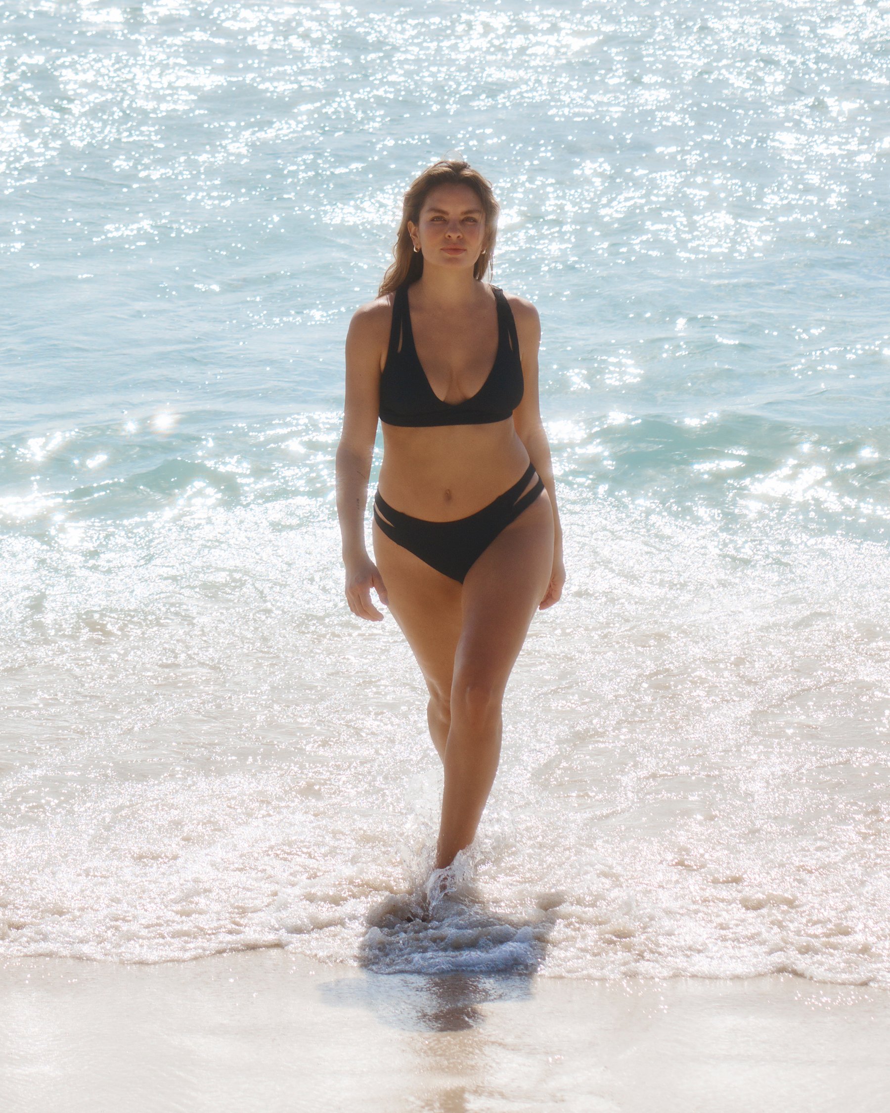 EAU DE SEA Blue Coastal Textured Mid Rise Bikini Bottom Black 01300393 - View3