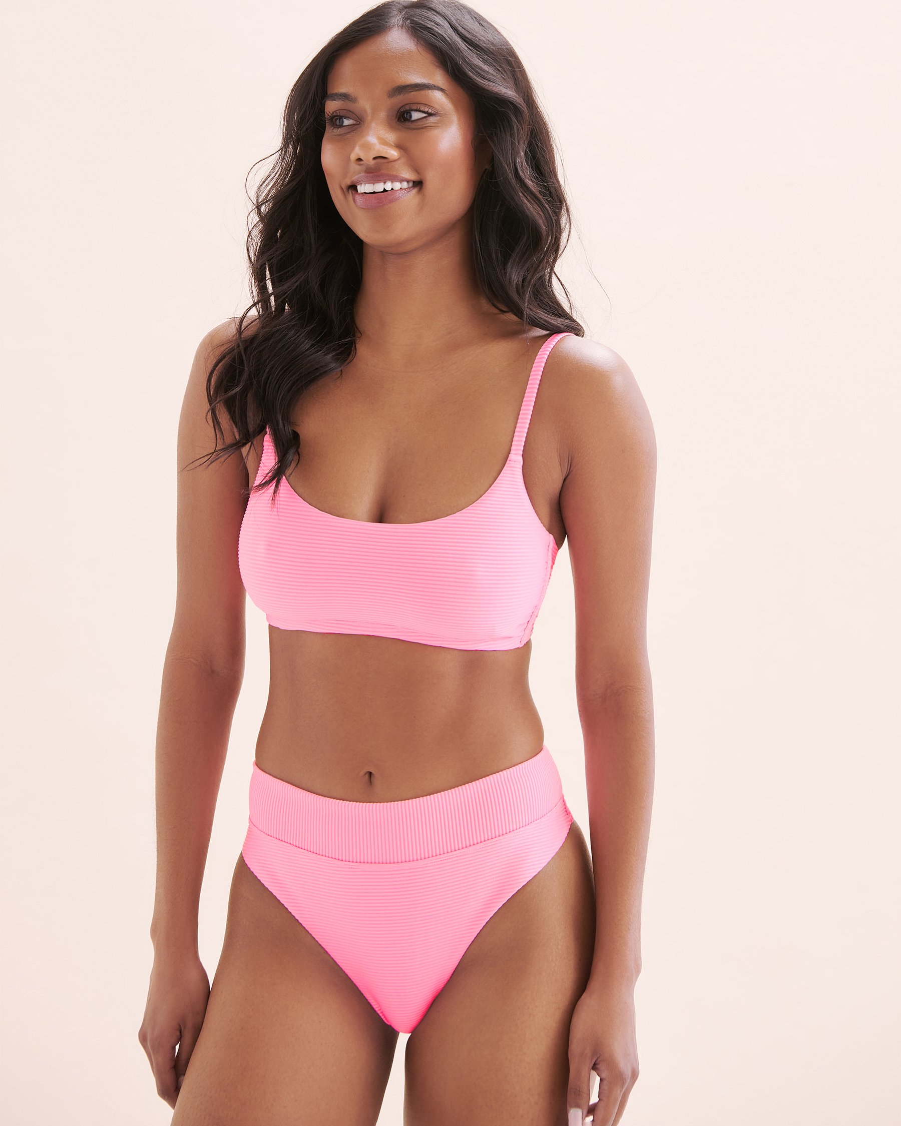 TROPIK Candy Ribbed Bralette Bikini Top Cotton Candy Pink 01100374 - View1